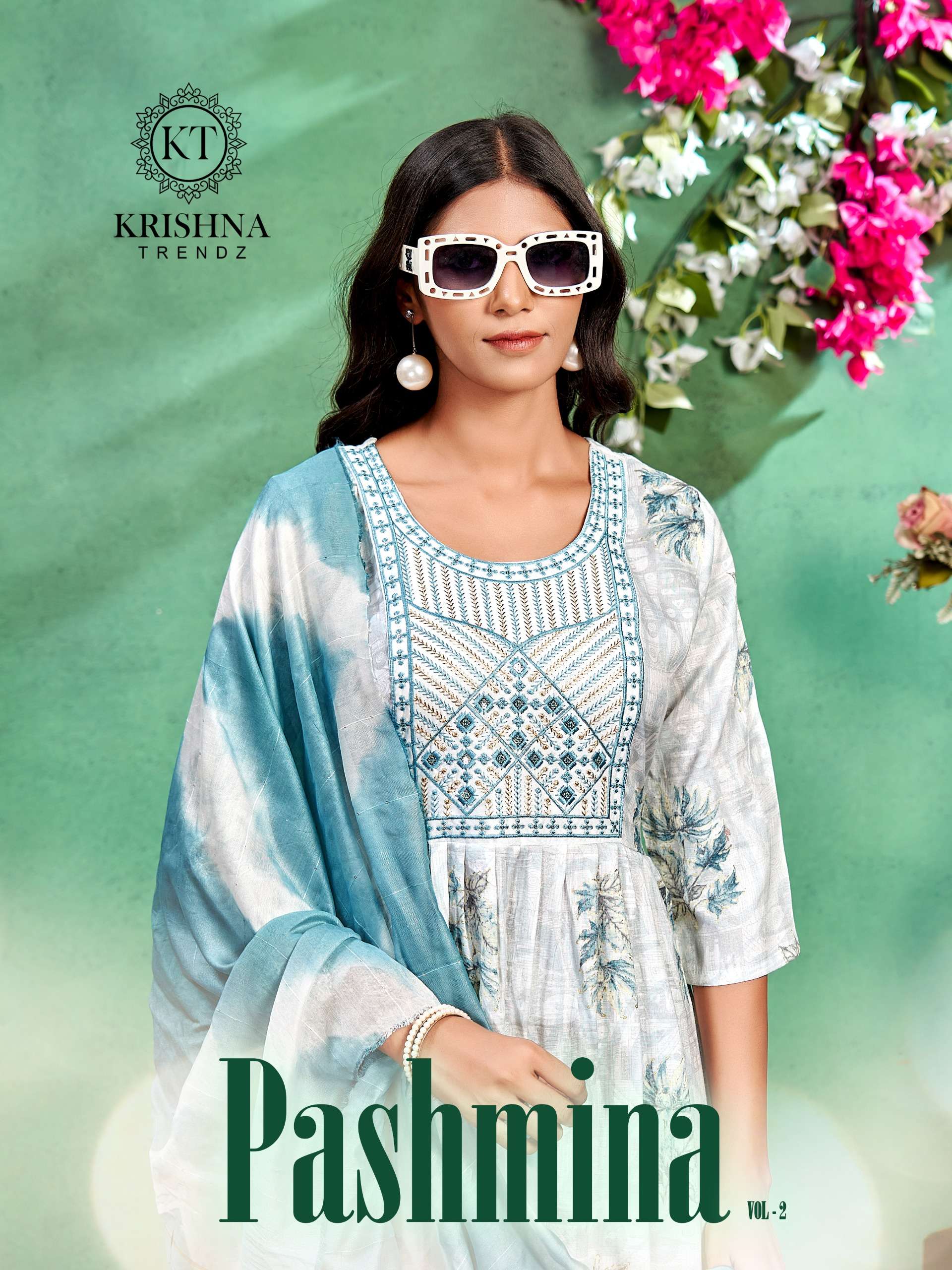 pashmina vol-2 by krishna trendz 1001-1006 series decent look designer kurti pant with dupatta set wholesale collection surat 