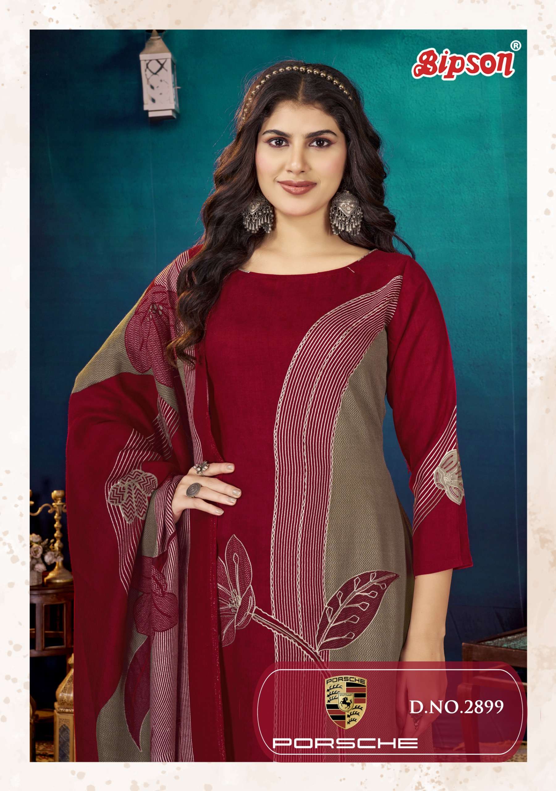 porsche 2899 series by bipson prints printed with handwork viscose pashmina dress material catalogue surat 