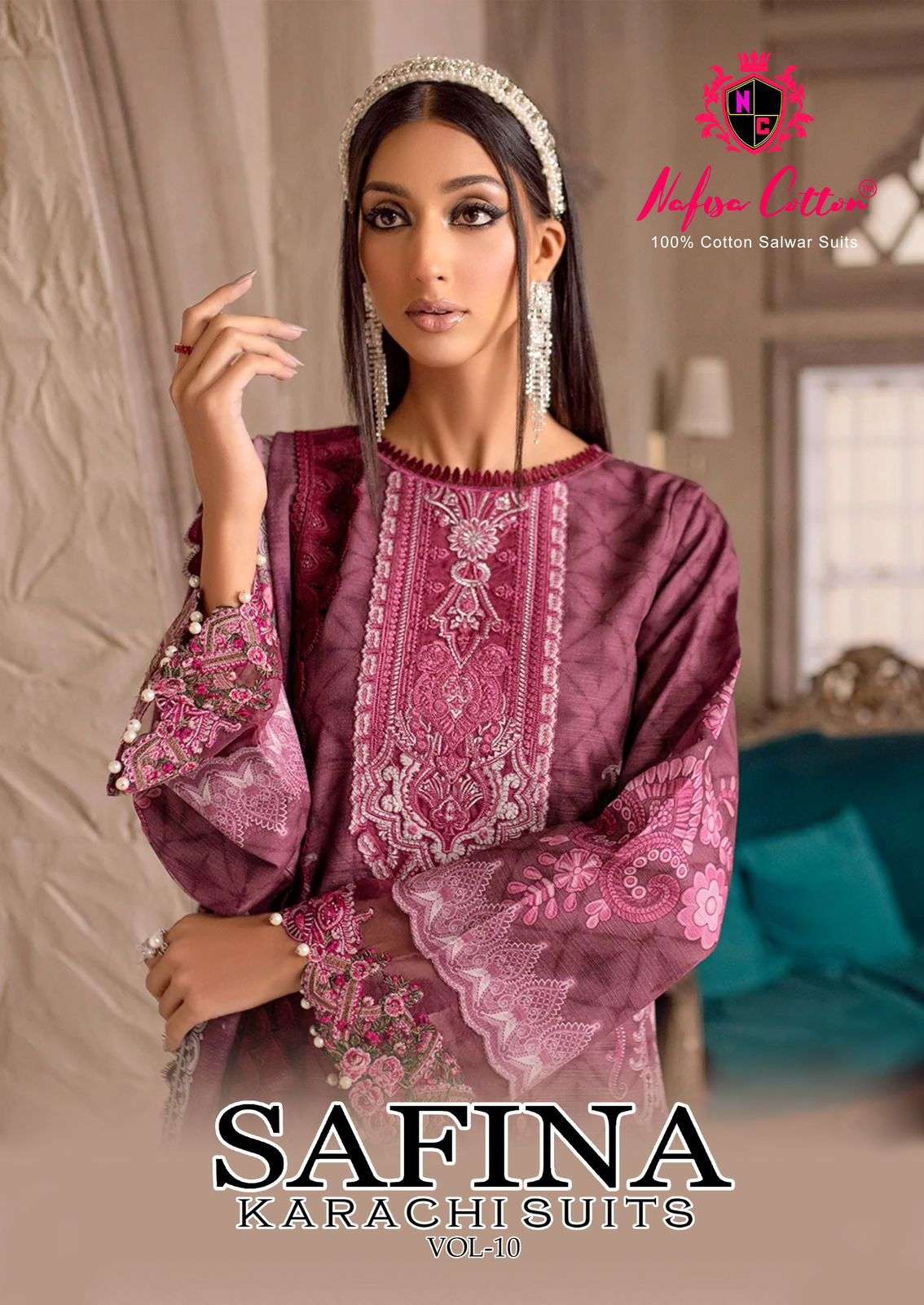 safina karachi suits vol-10 by nafisa cotton 10001-10006 series digital printed pure soft cotton suits online wholesale price surat 