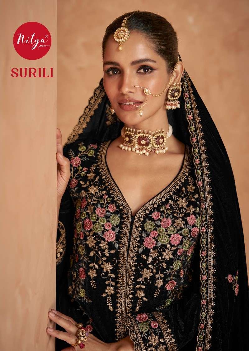 surili by lt nitya 2201-2205 series upcoming winter special designer velvet heavy suits latest catalogue collection wholesaler surat