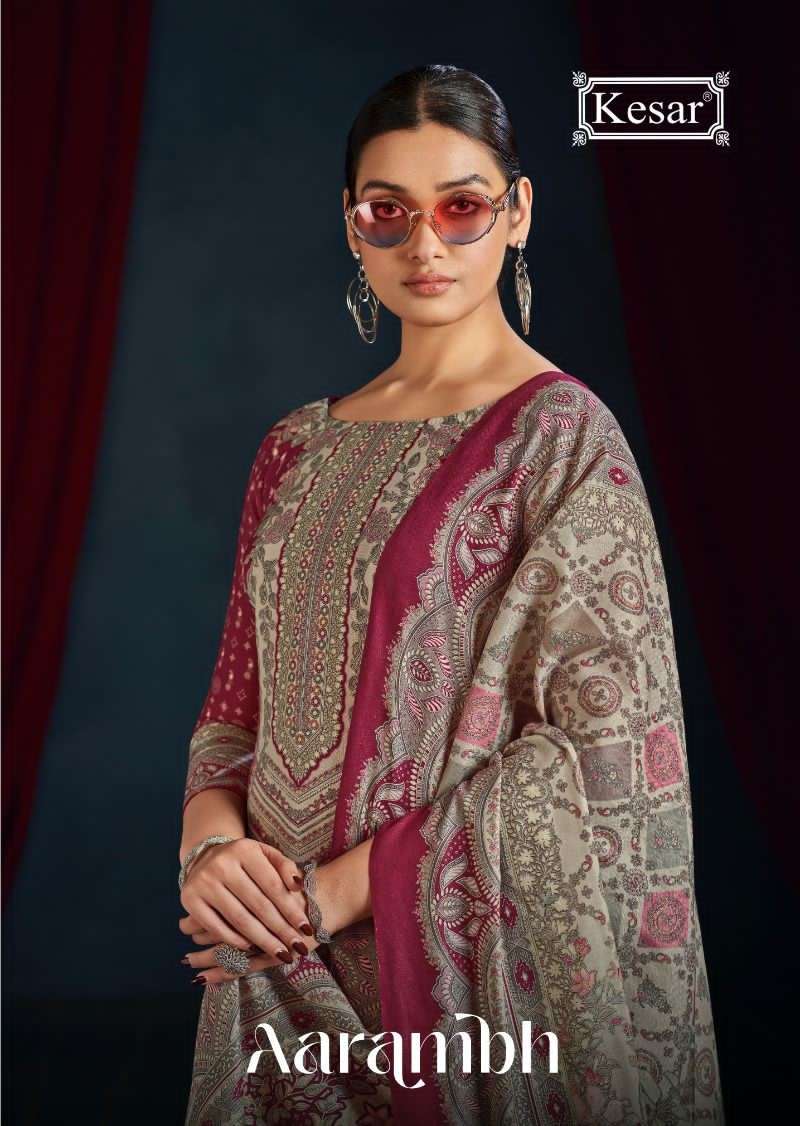 aarambh by kesar 75001-75004 series pashmina designer suits collection wholesale price surat