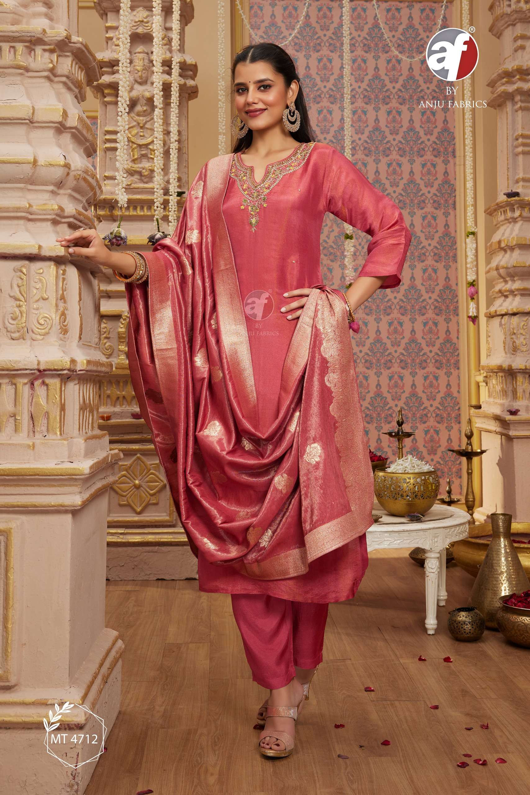 anju fabrics mt 4712 exclusive party wear pure tissue shimmer heavy hand work ready made salwar kameez 