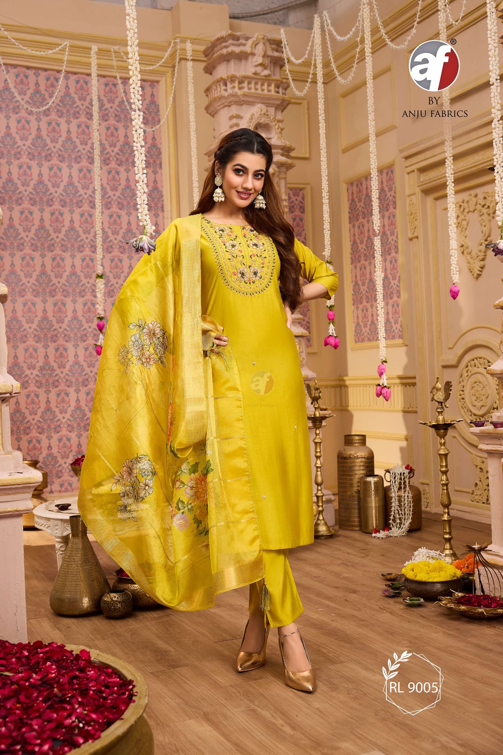 anju fabrics rl 9005 party wear roman silk hand work stich salwar kameez wedding special catalogue size set 