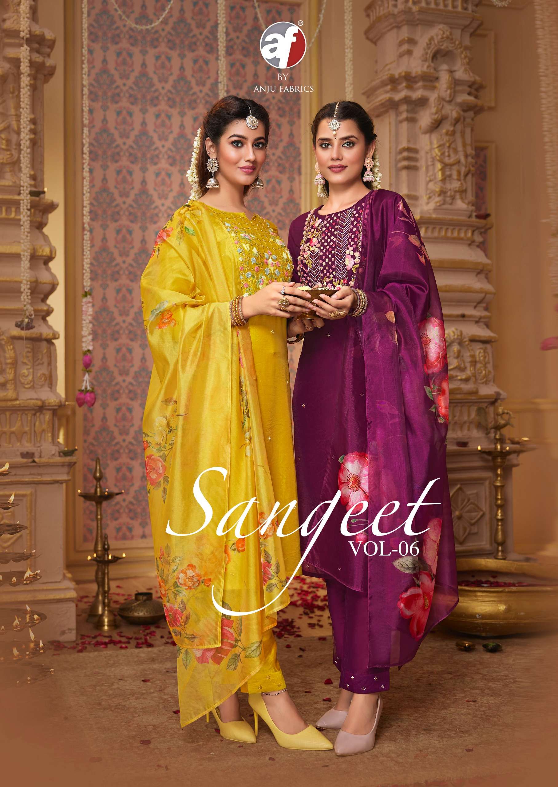 anju fabrics sangeet vol 6 3991-3996 series exclusive festive wear stich viscose modal hand work salwar kameez collection 