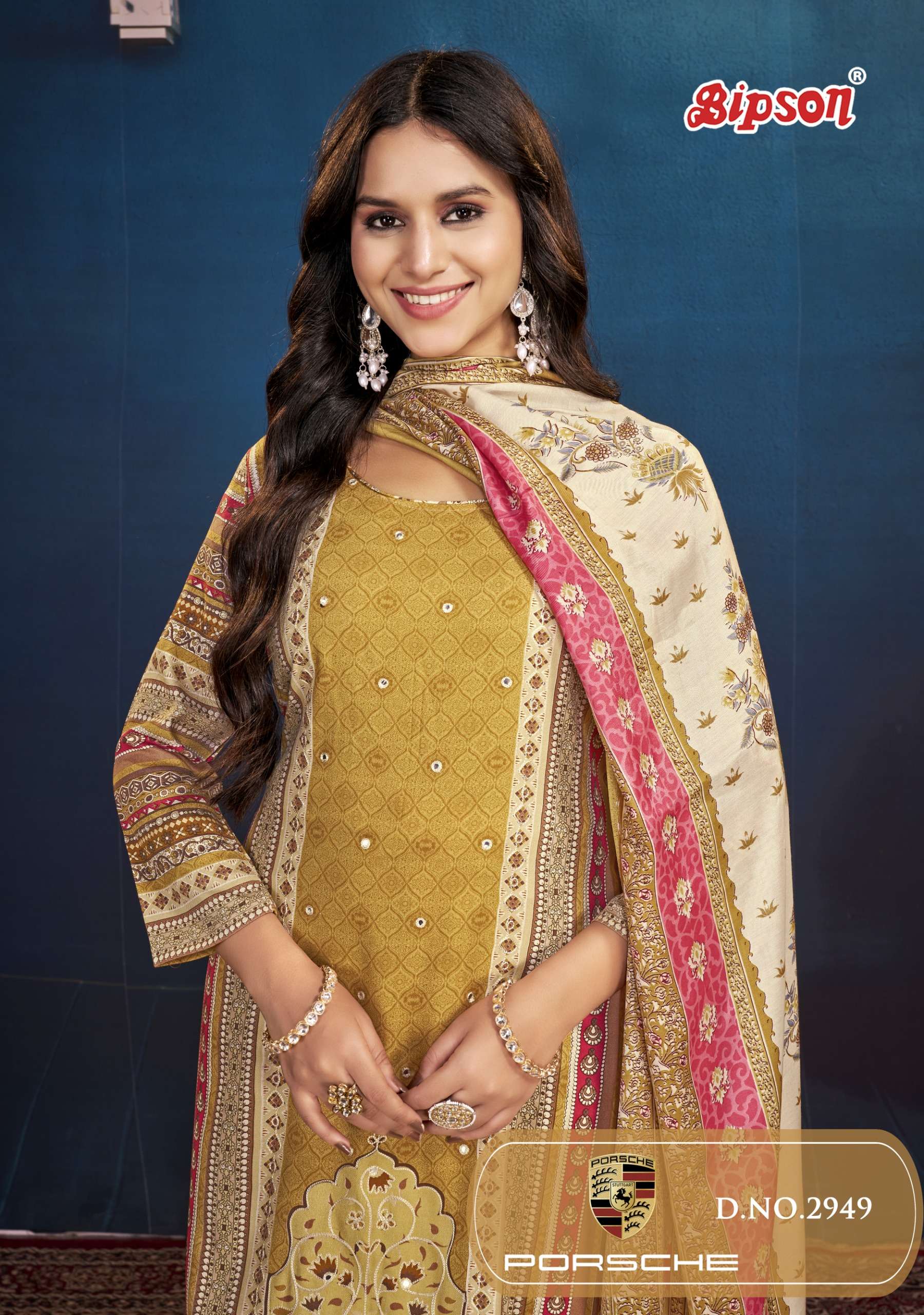 BIPSON PRINTS PORSCHE 2949 SERIES CASUAL WEAR PASHMINA UNSTICH SALWAR KAMEEZ WHOLESALE PRICE 