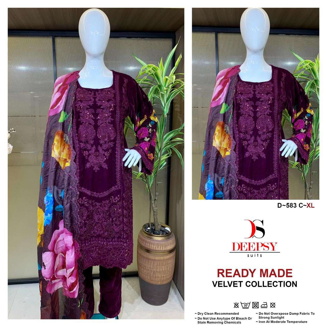 deepsy suits 583 colours fancy look velvet with embroidered salwar kameez wholesale price srat