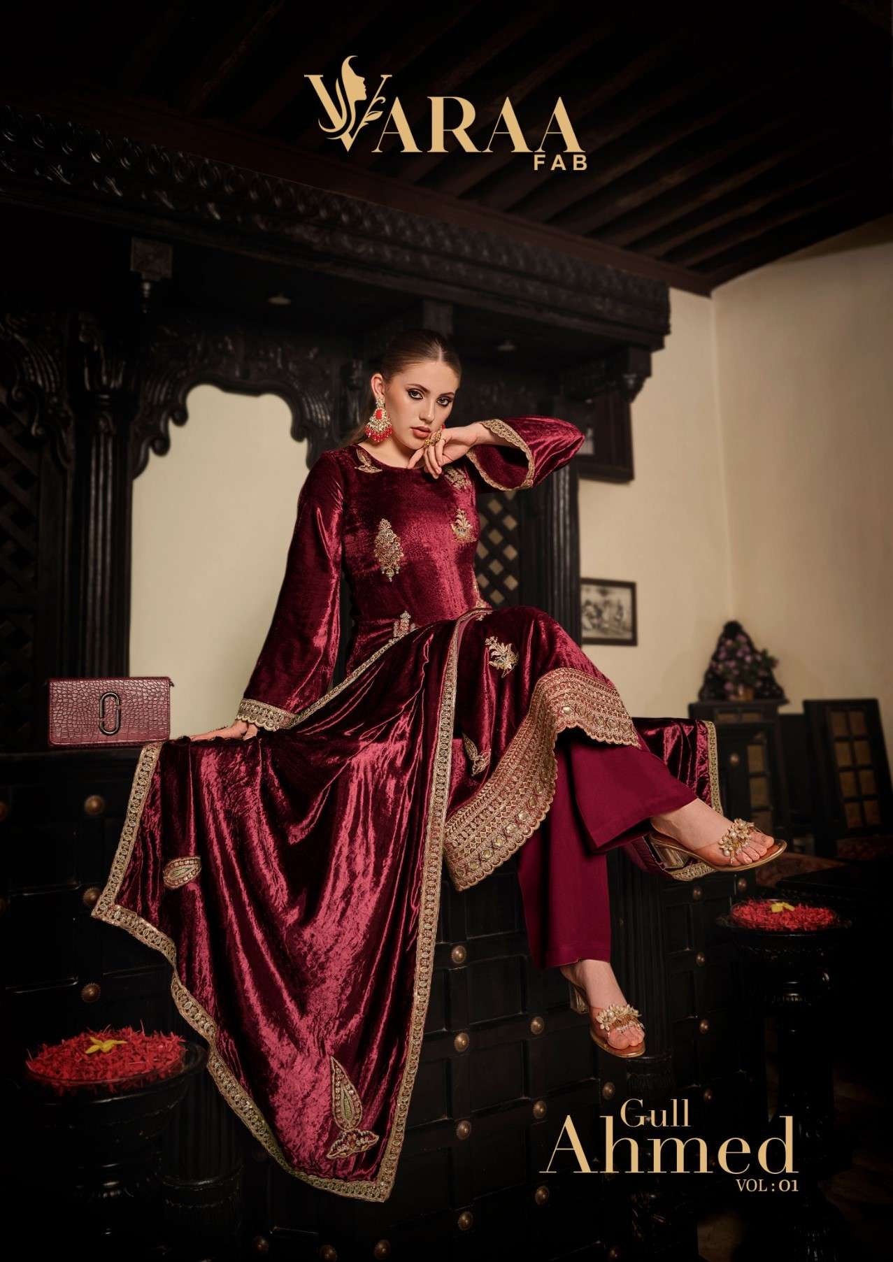 gull ahmed vol-1 by varaa fab 101-106 series viscose velvet salwar suits winter wholesale collection surat