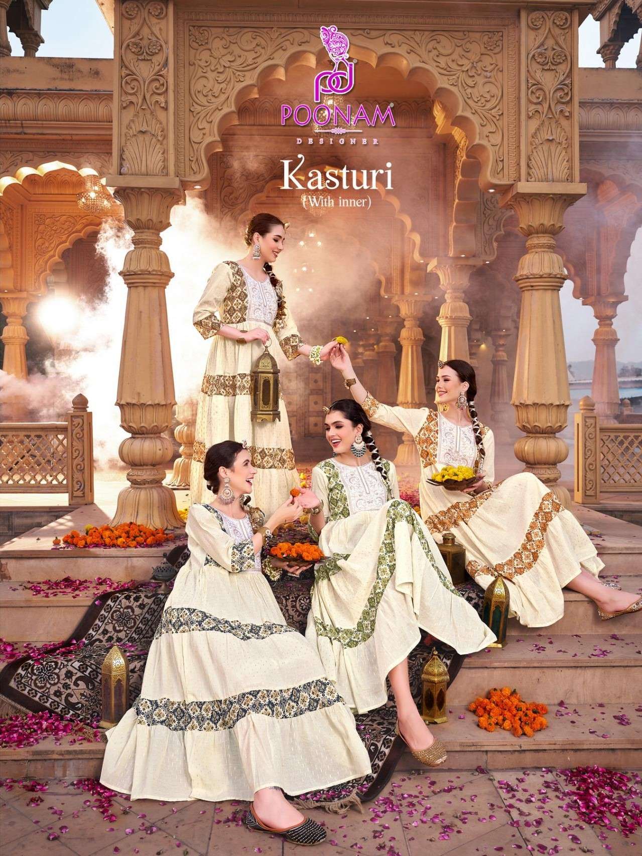 kasturi by poonam designer 1001-1004 series fancy look gown style designer kurtis catalogue online wholesale surat 