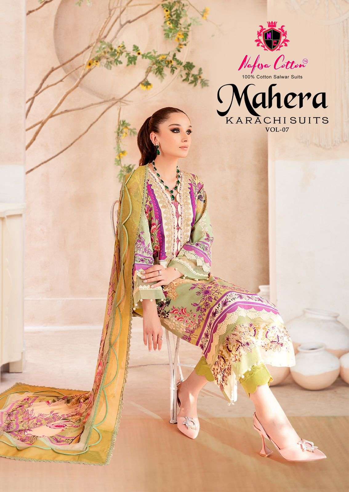 mahera karachi suits vol-7 by nafisa cotton 7001-7006 series unstich soft cotton pakistani suits catalogue surat 