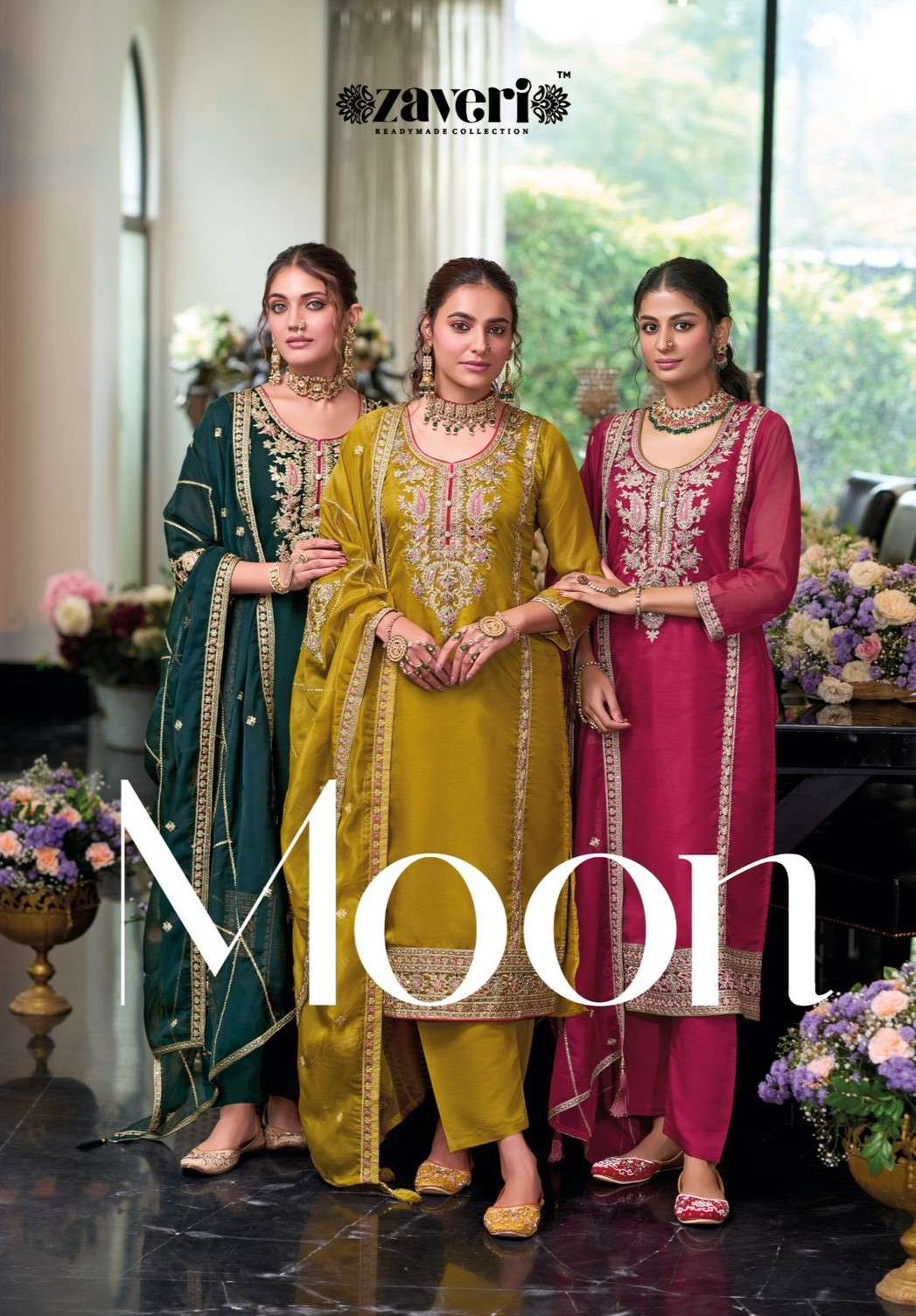 moon by zaveri 1394-1397 series soft organza salwar suits readymade festive collection surat 