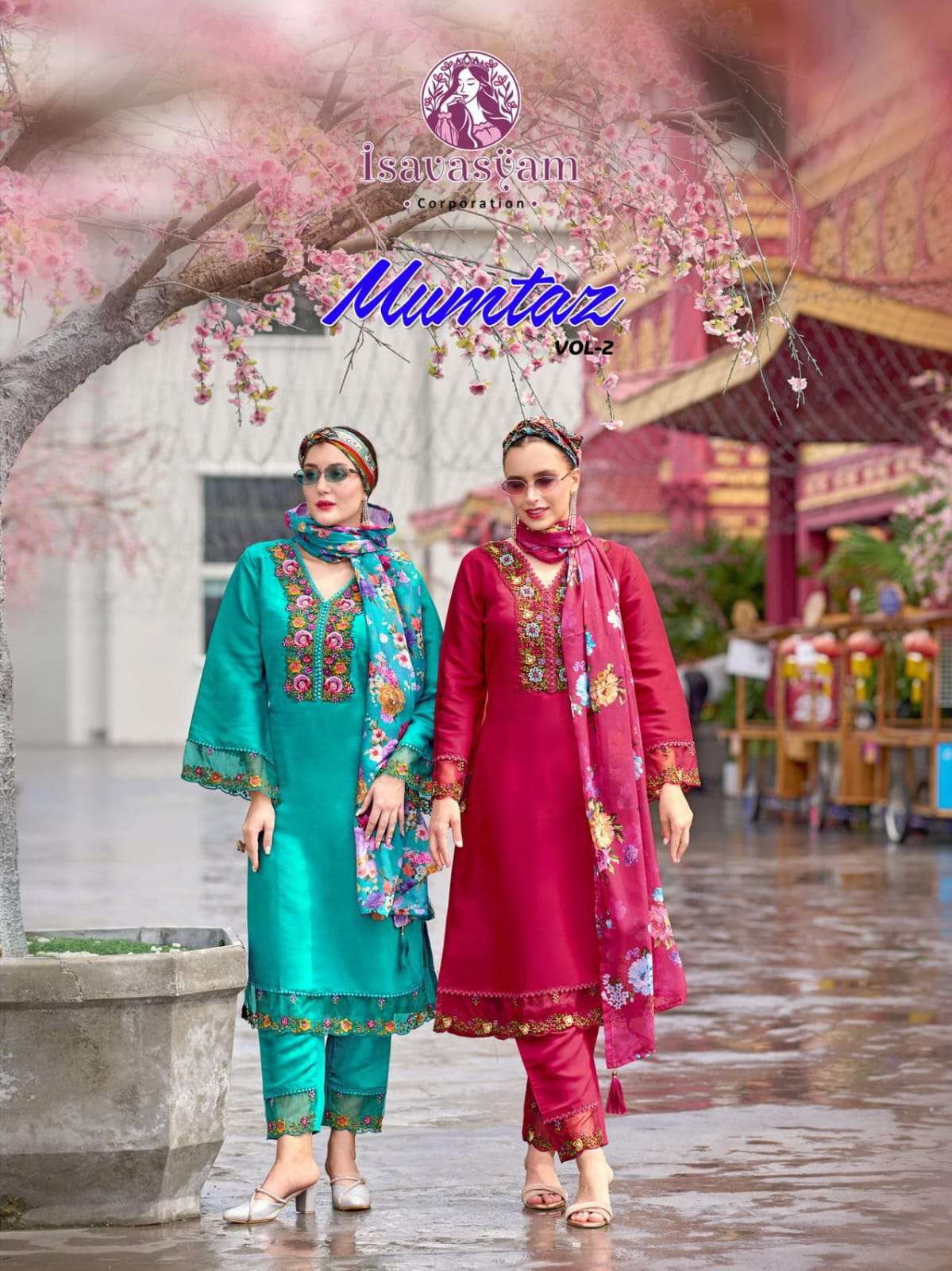 mumtaz vol-2 by isavasyam corporation 1001-1006 series stylish look readymade roman silk suits catalogue surat 
