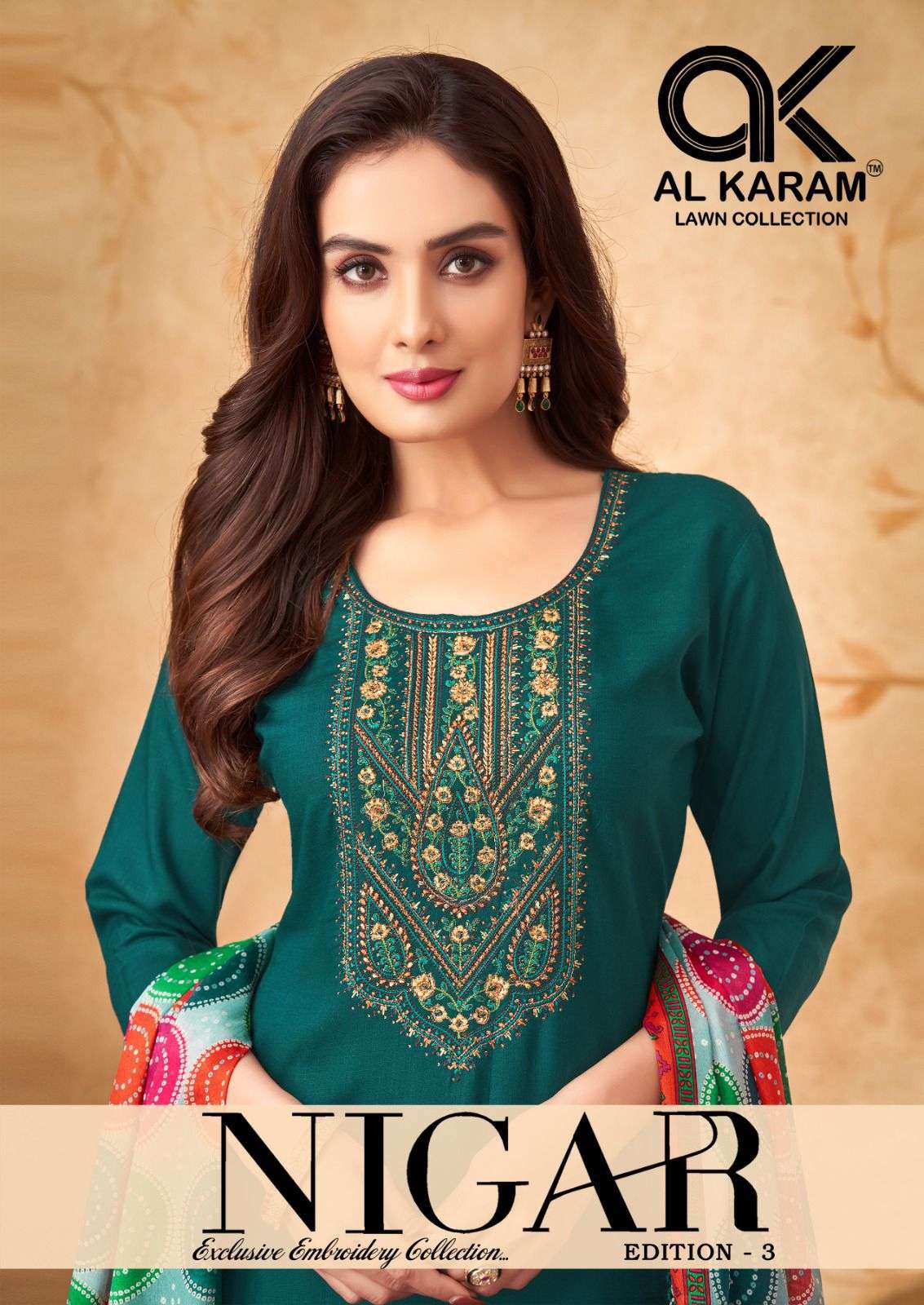 nigar edition vol-3 by al karam 3001-3006 series unstich salwar kameez catalogue latest design 2024