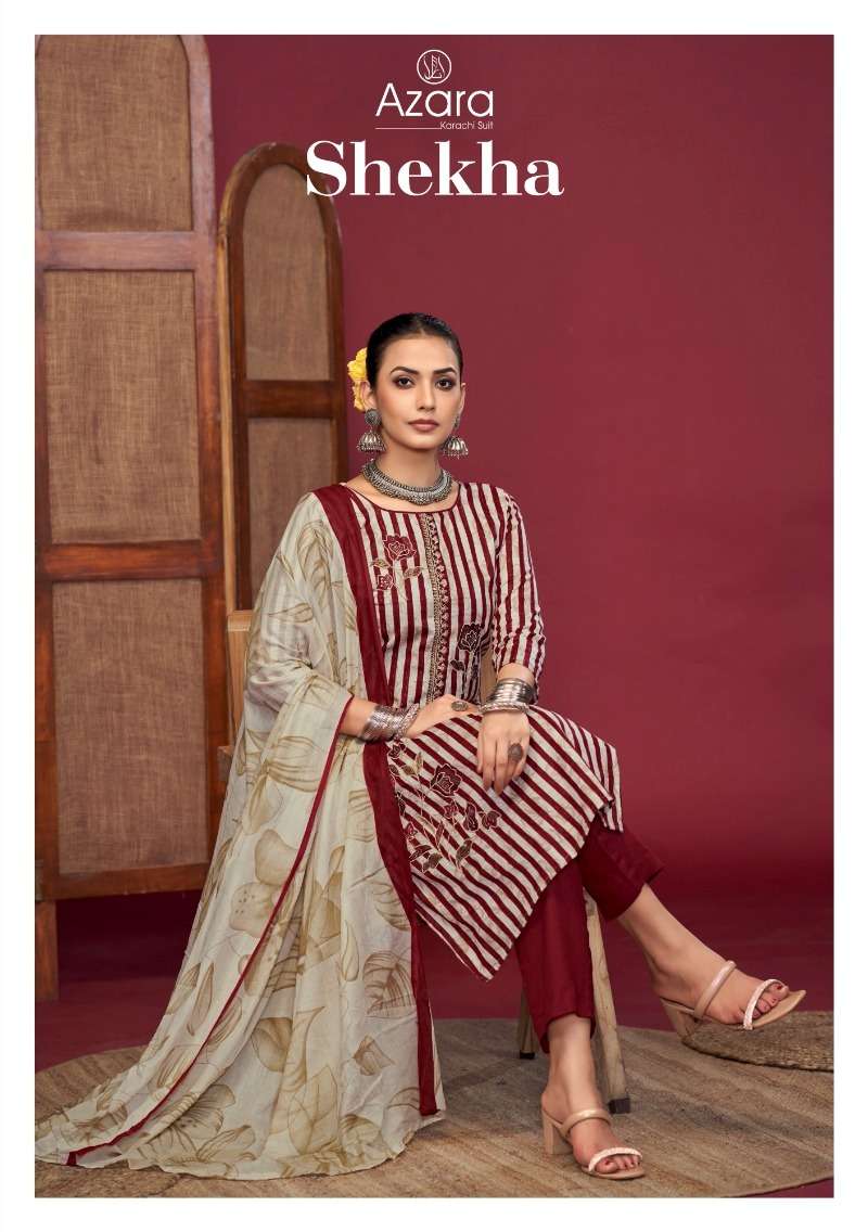 shekha catalogue by radhika fashion azara 32001-32004 series pure lawn designer unstich salwar kameez wholesale price surat