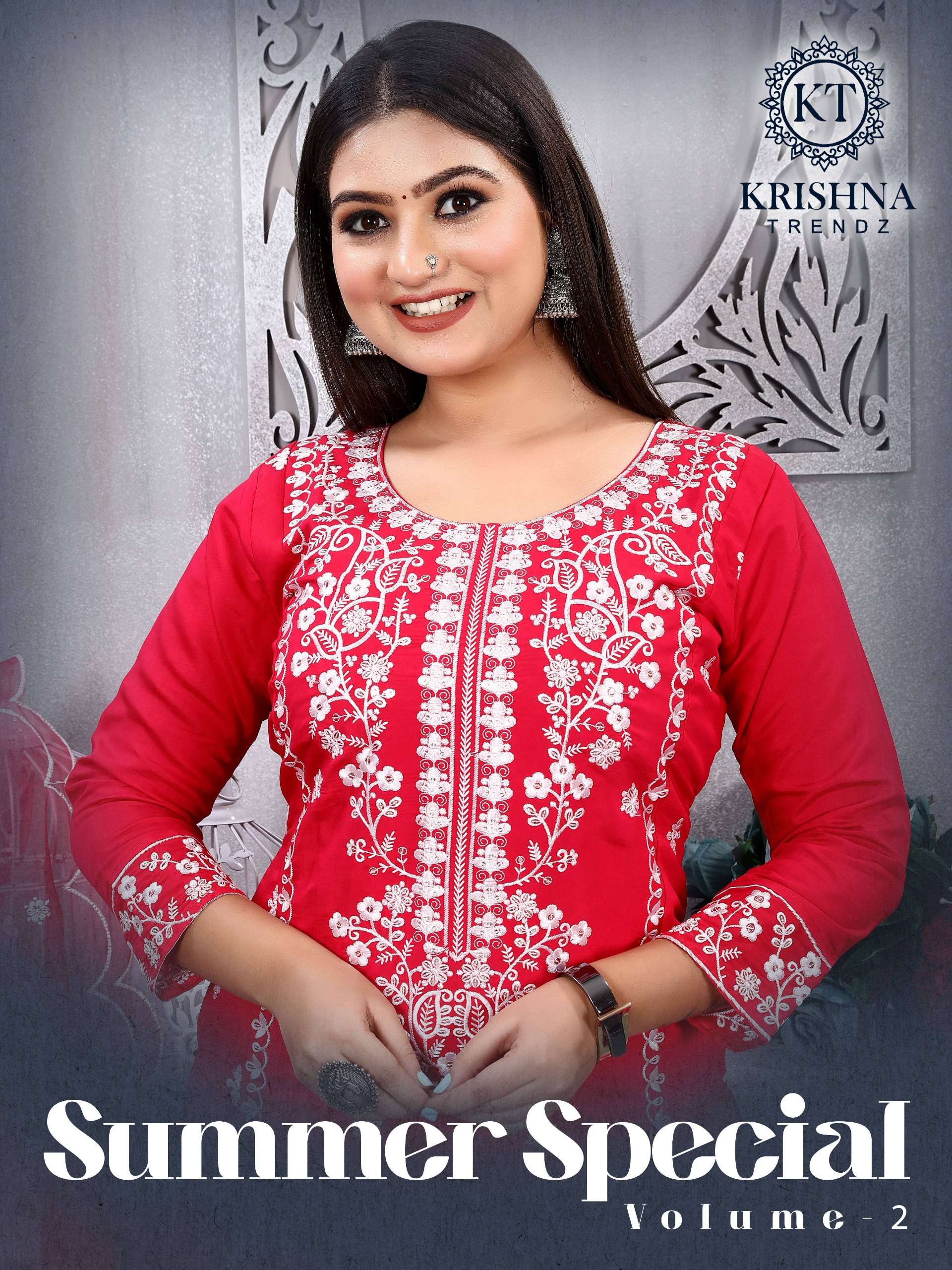 summer special vol 2 by krishna trendz 1001-1006 series roman silk embroidered readymade collection surat