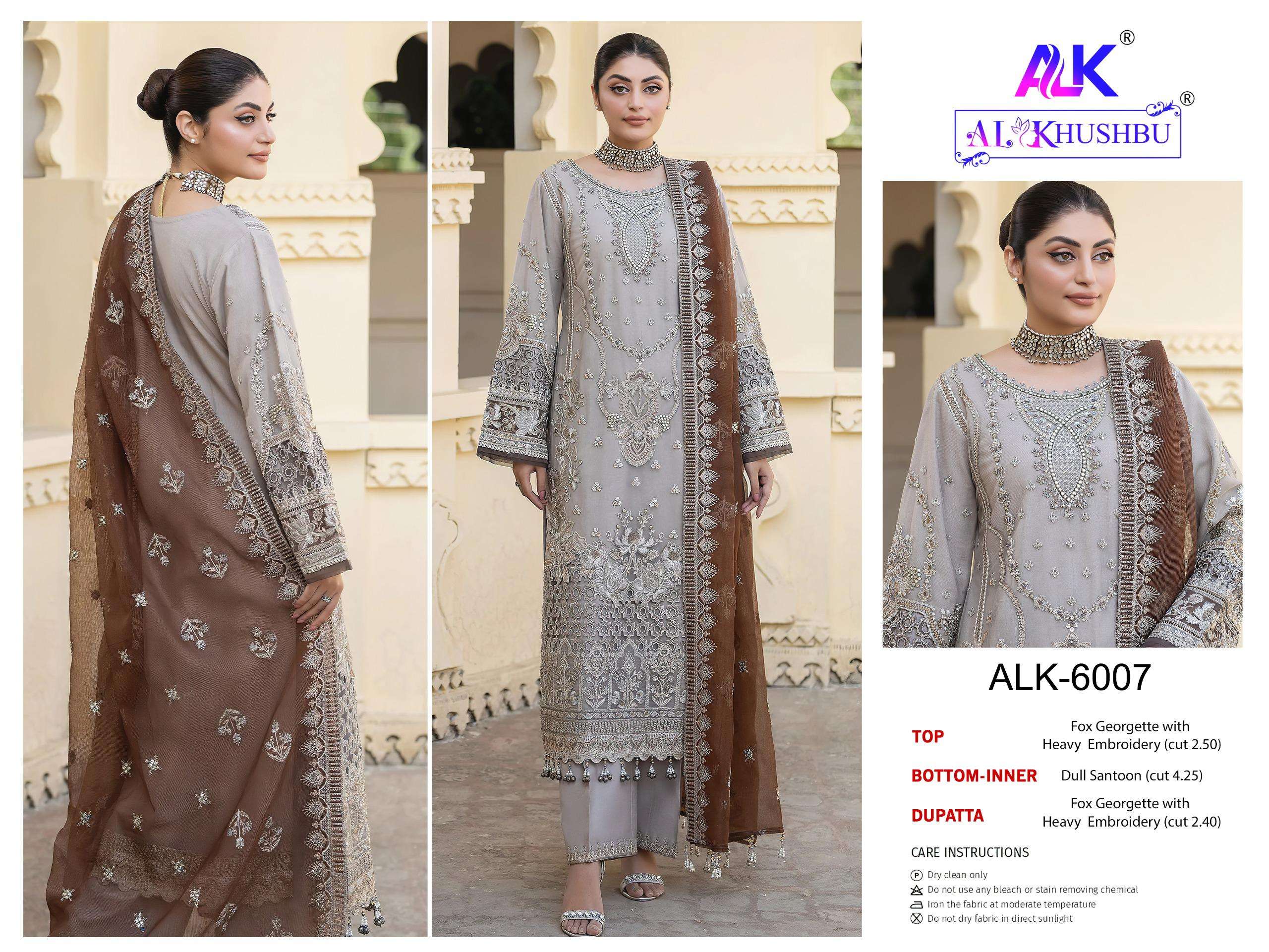 agha noor vol-2 by al khushbu 6006-6008 series georgette with heavy embroidered pakistani salwar suits 