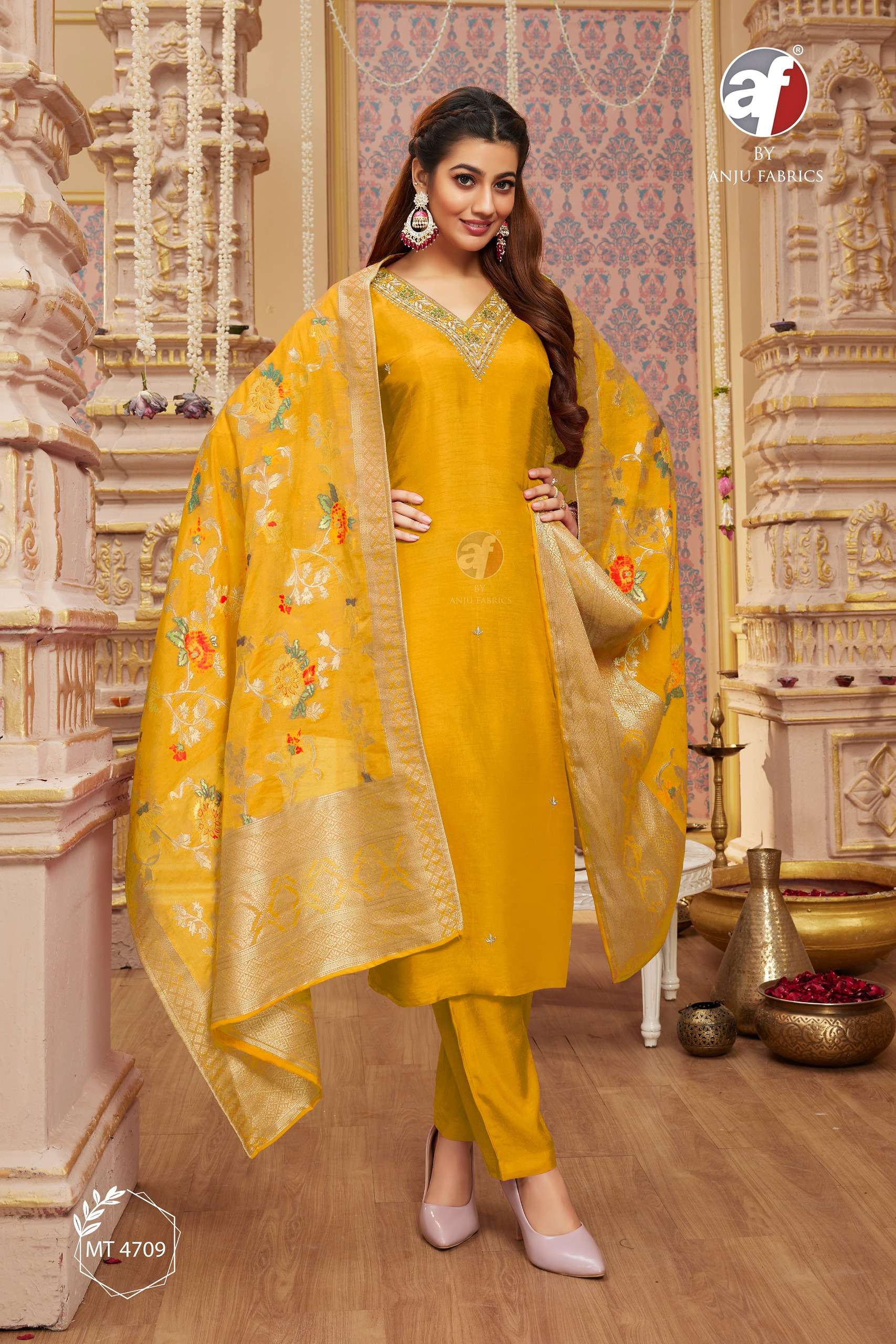 anju fabrics 4709 exclsuive party wear ready made dola silk wedding special haldi suits size set collection surat 