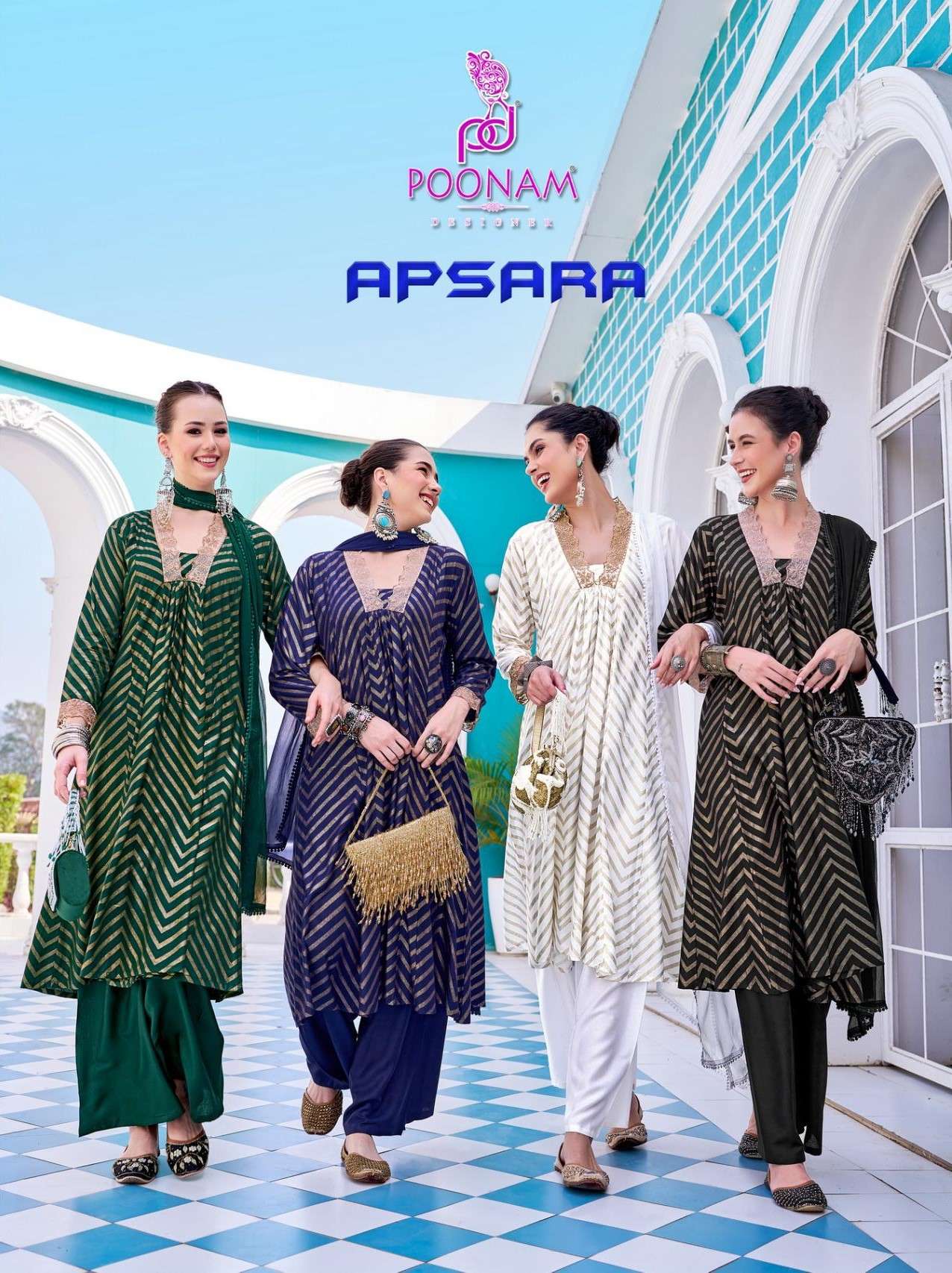 apsara by poonam designer 1001-1006 series pure rayon designer kurti plazzo with dupatta set wholesale collection supplier surat 