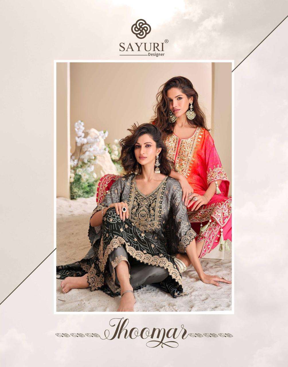 jhoomar by sayuri designer 5702-5705 series pure viscose natural crepe silk designer kaftans set wholesale rate surat 