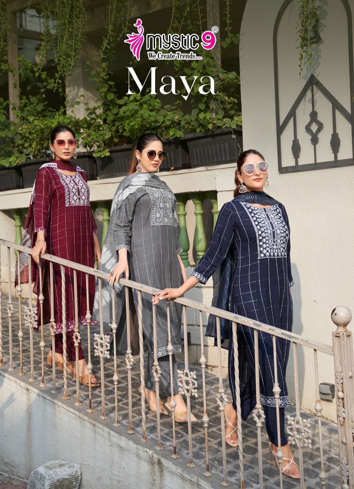  maya vol-1 by mystic 9 1001-1008 series rayon dobby designer kurtis catalogue wholesale price surat