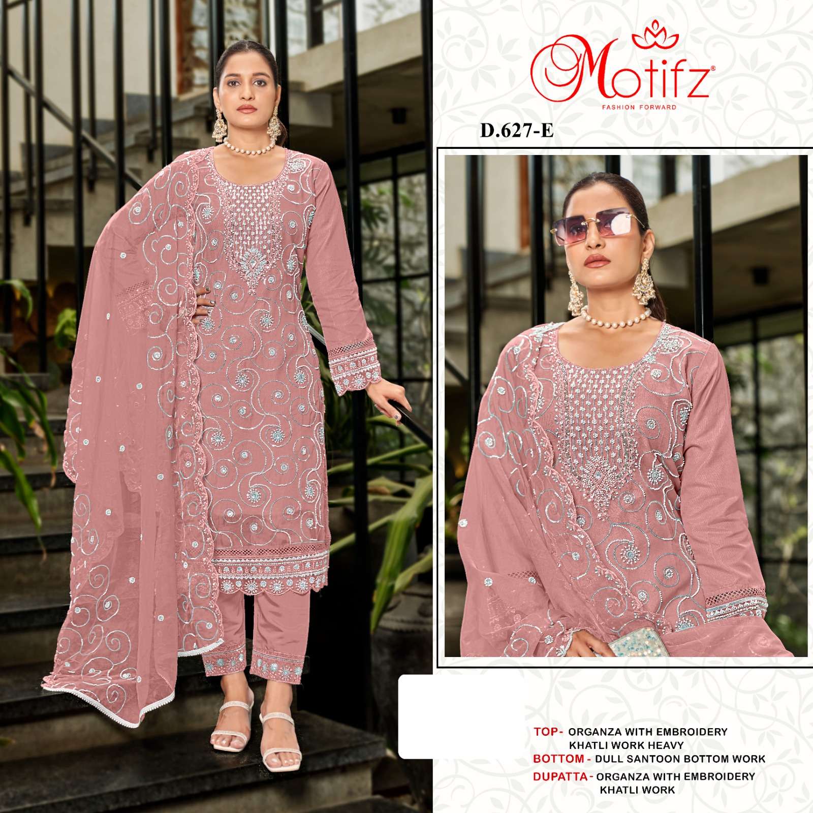 motifz 627 organza with embroidery khatli work salwar suits set wholesale supplier surat 