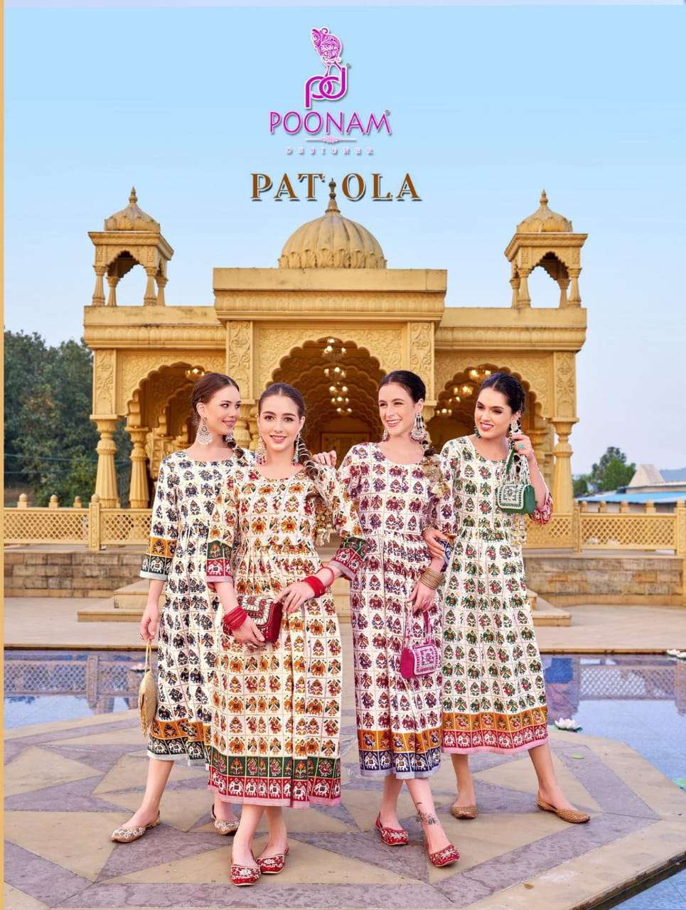 patola by poonam designer 1001-1004 series gown style cotton kurtis catalogue wholesale market surat 