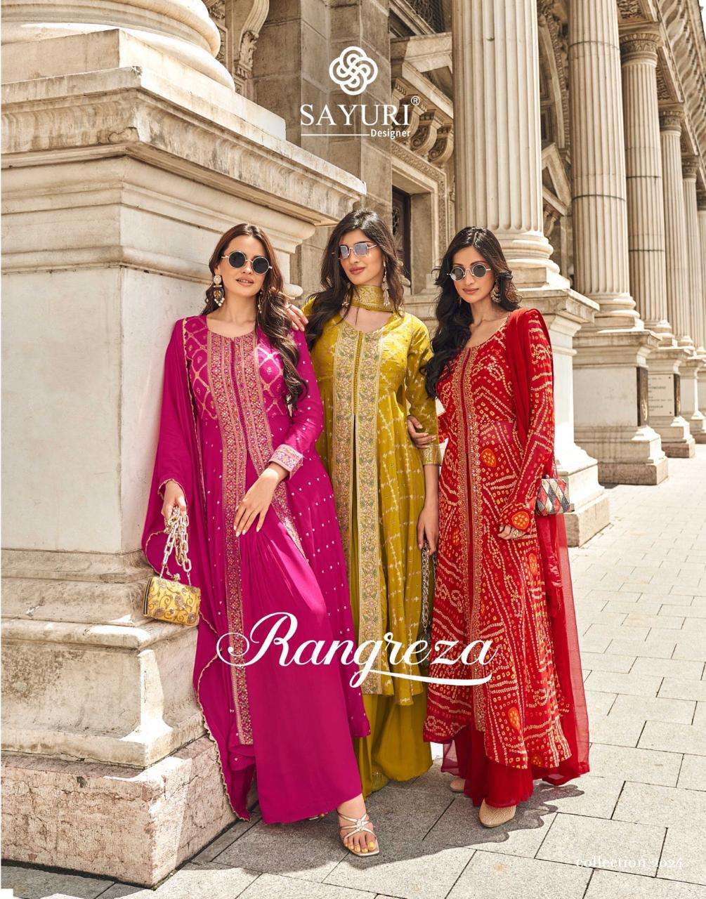 rangreza by sayuri designer 5598-5600 series exclusive handwork party wear dress latest catalogue wholesaler surat 
