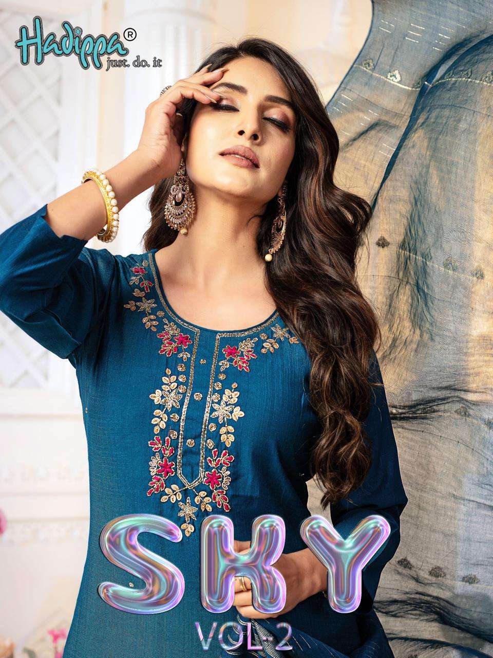 sky vol-2 by hadippa straight cut designer indian kurtis catalogue surat 