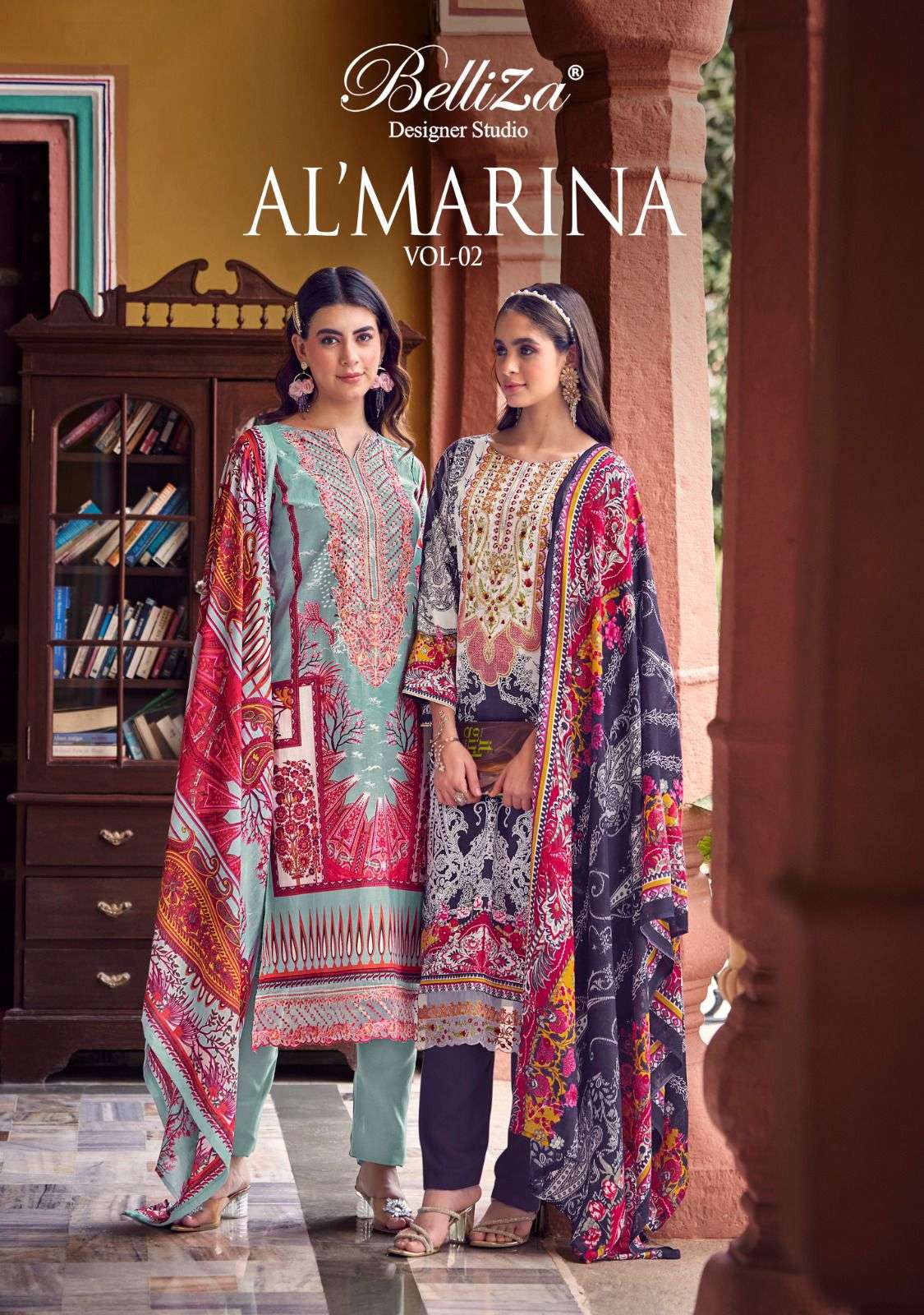 belliza almarina vol-2 heavy oure cotton embroidred unstich salwar kameez wholesale dealer surat 