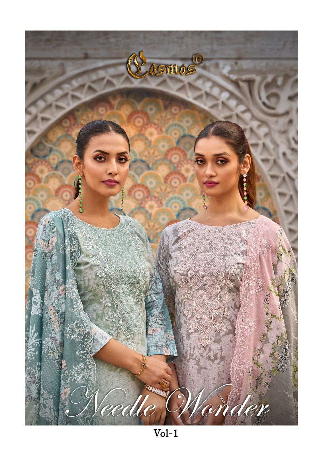 cosmos needle wonder vol-1 pure lawn cotton designer readymade salwar suits collection surat gujarat 