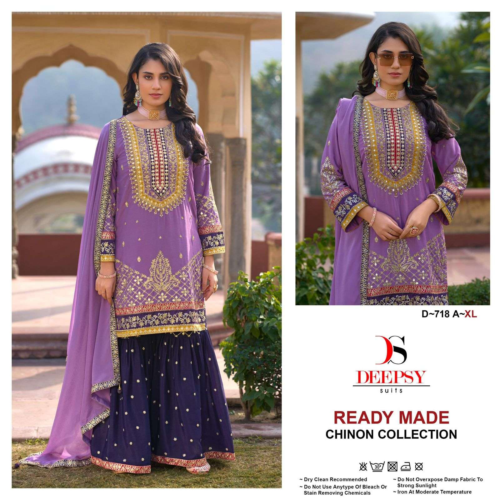 deepsy suits 718 series pure chinon with embroidered salwar kameez wholesale price surat