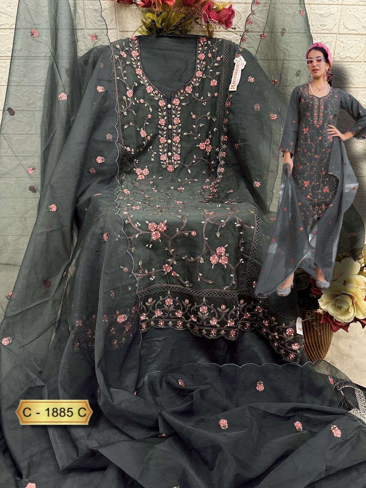 fepic by rosemeen 1885 colours organza embroidered salwar kameez wholesale price 