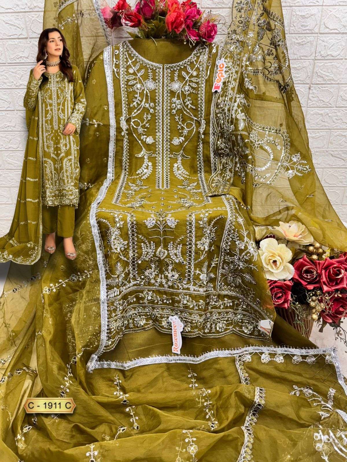 fepic by rosemeen 1911 colours organza embroidered salwar kameez wholesale price 