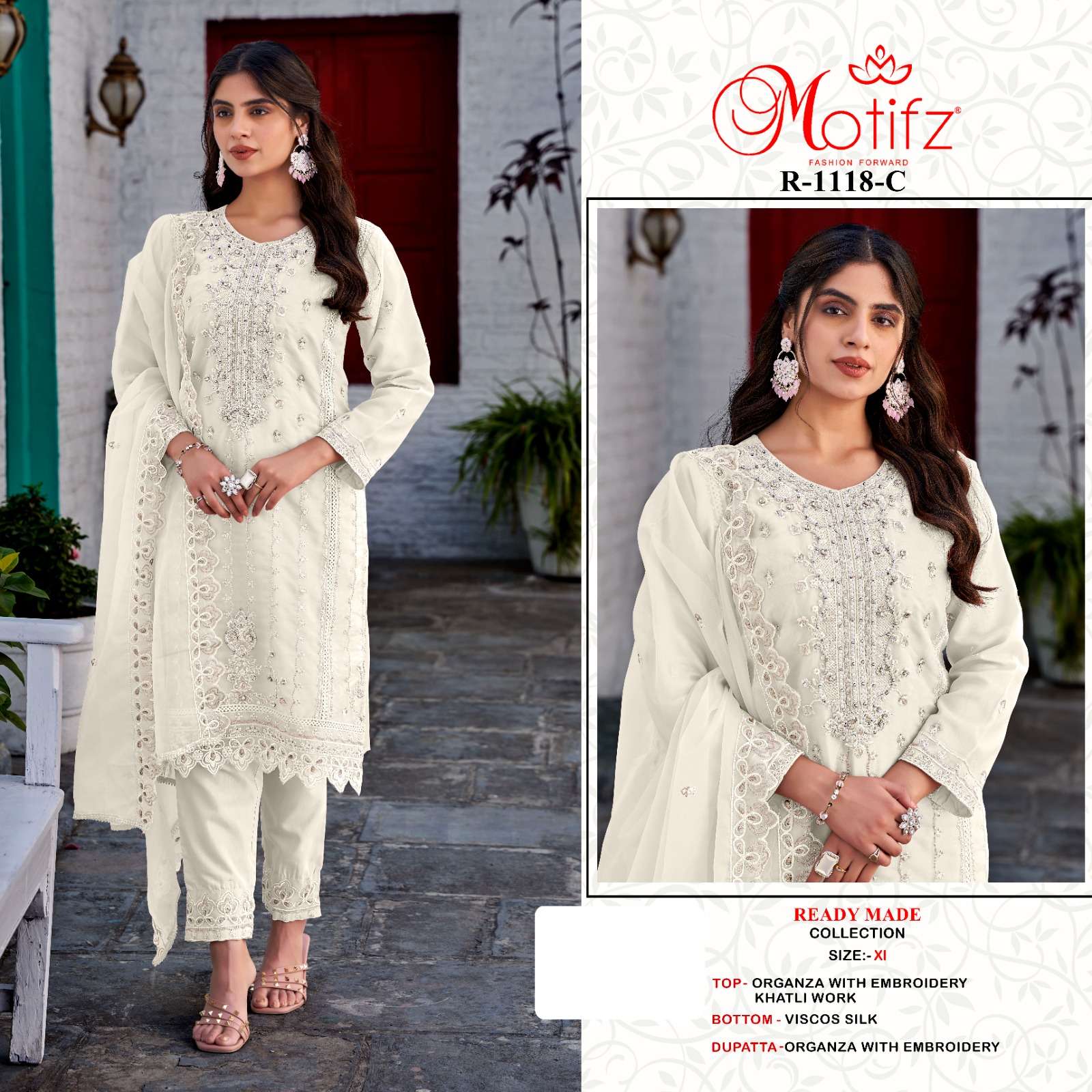 motifz 1118 colours organza with embroidery and khatli work salwar suits set wholesale surat 