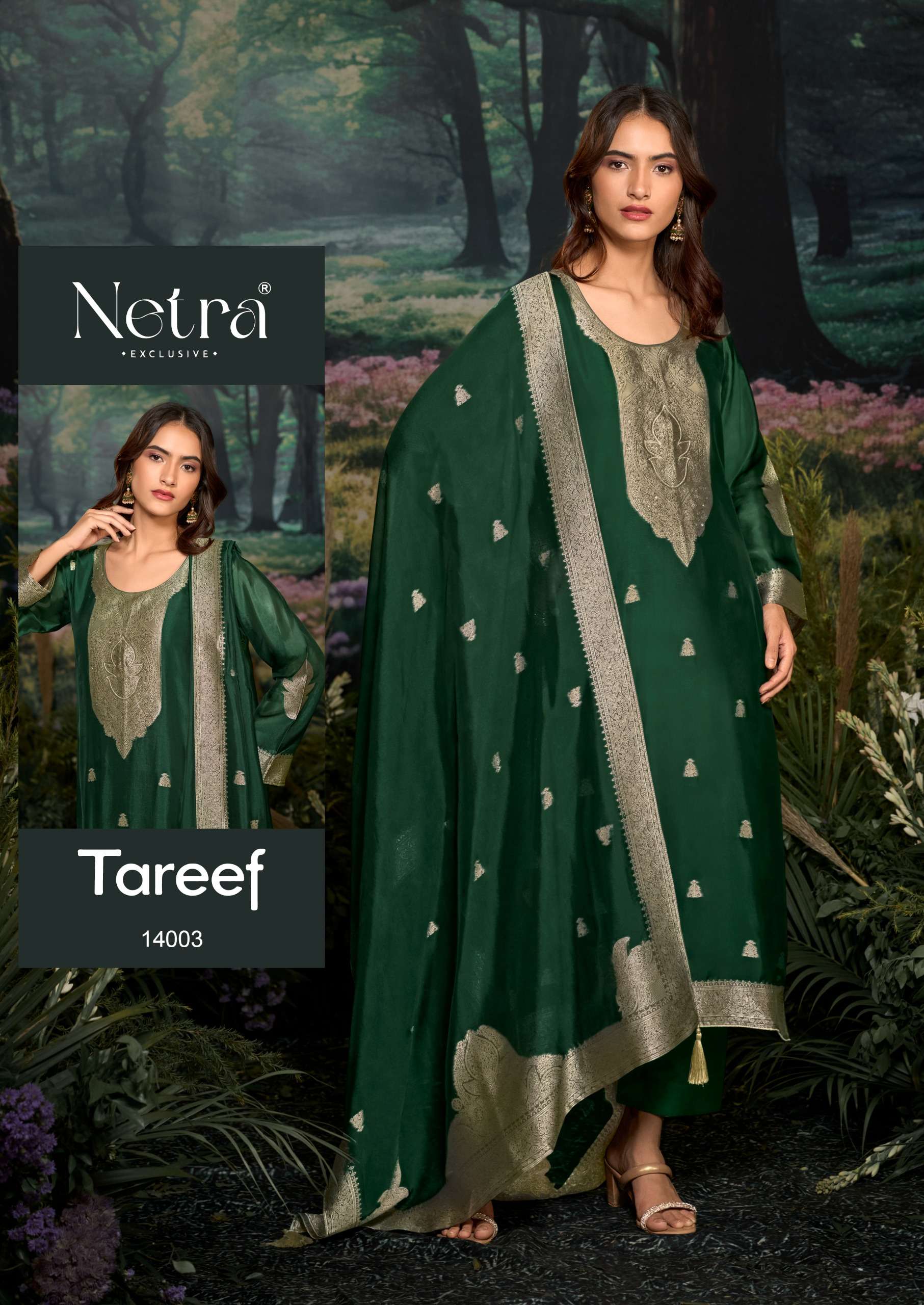 netra by tareef 14001-14006 series digital print with material latest catalogue collection surat gujarat 