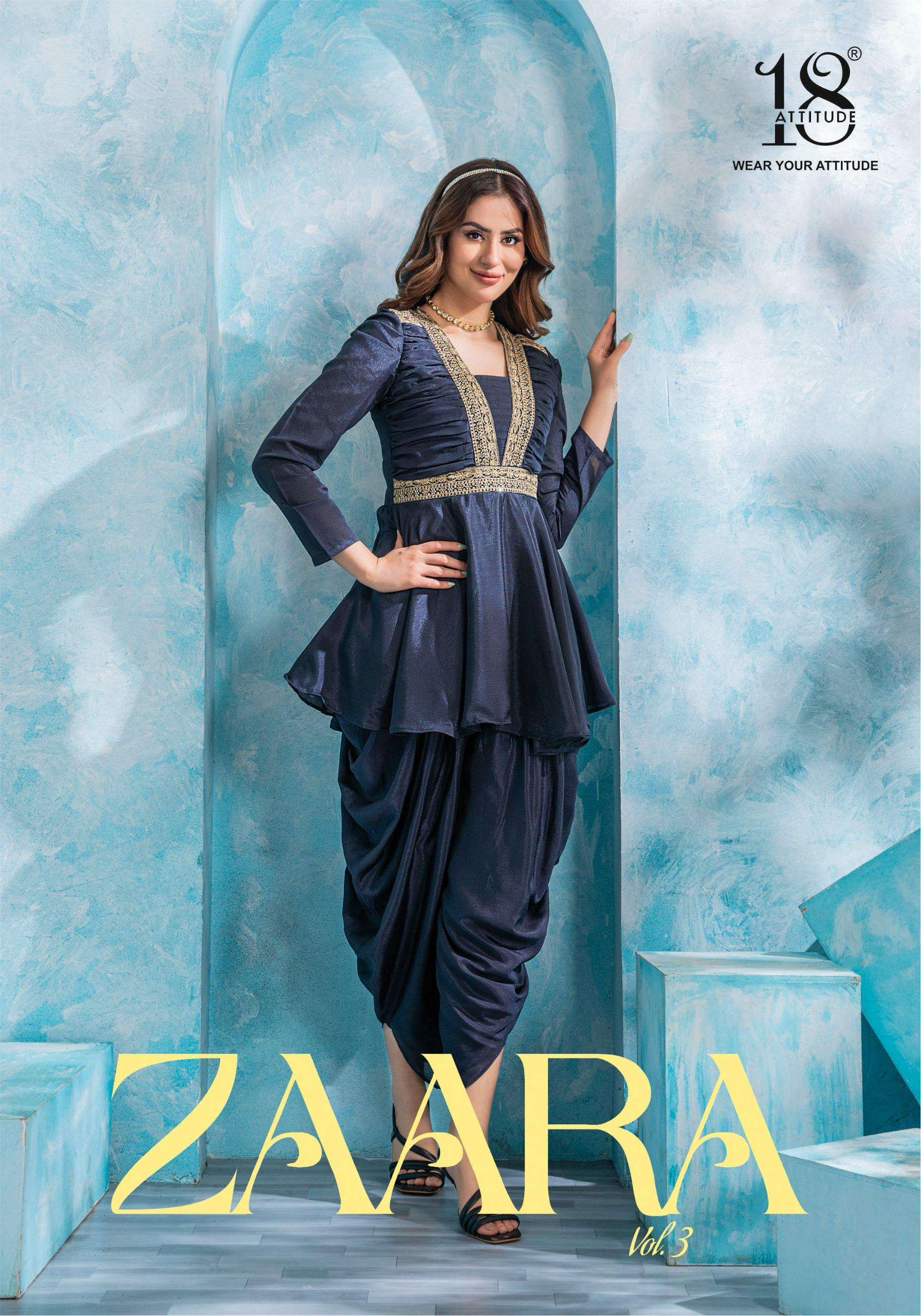 18 attitude zaara vol-3 chinnon silk designer kurtis catalogue wholesale dealer surat gujarat