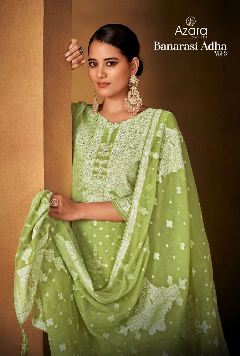 azara banarasi adah vol 3 cotton jacquard designer unstich salwar kameez wholesale price surat