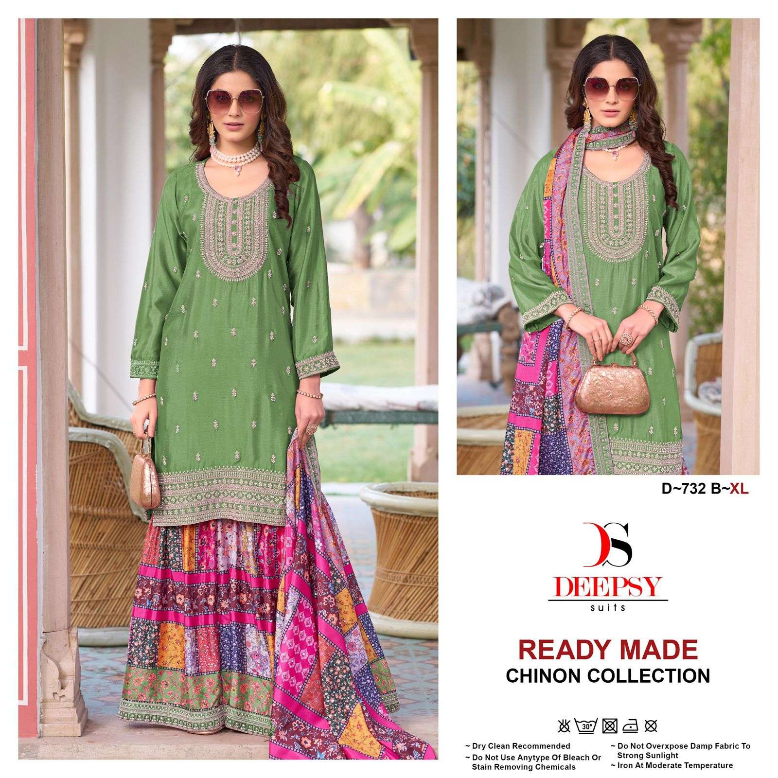 deepsy suits 732 colour series party wear stich pure chinon sharara collection wholesale dealer surat 