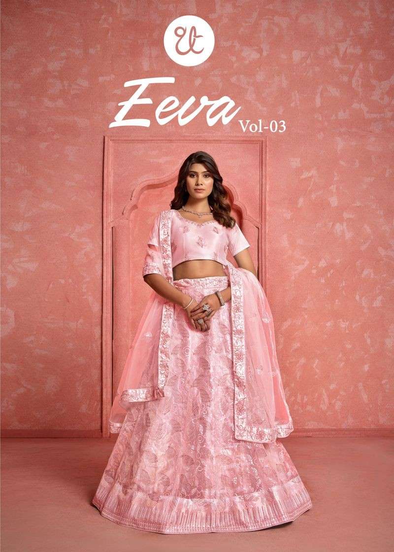 eeva vol 3 by threa thrill 1004 colors net with embroidery work wedding lehenga choli best price online surat india 