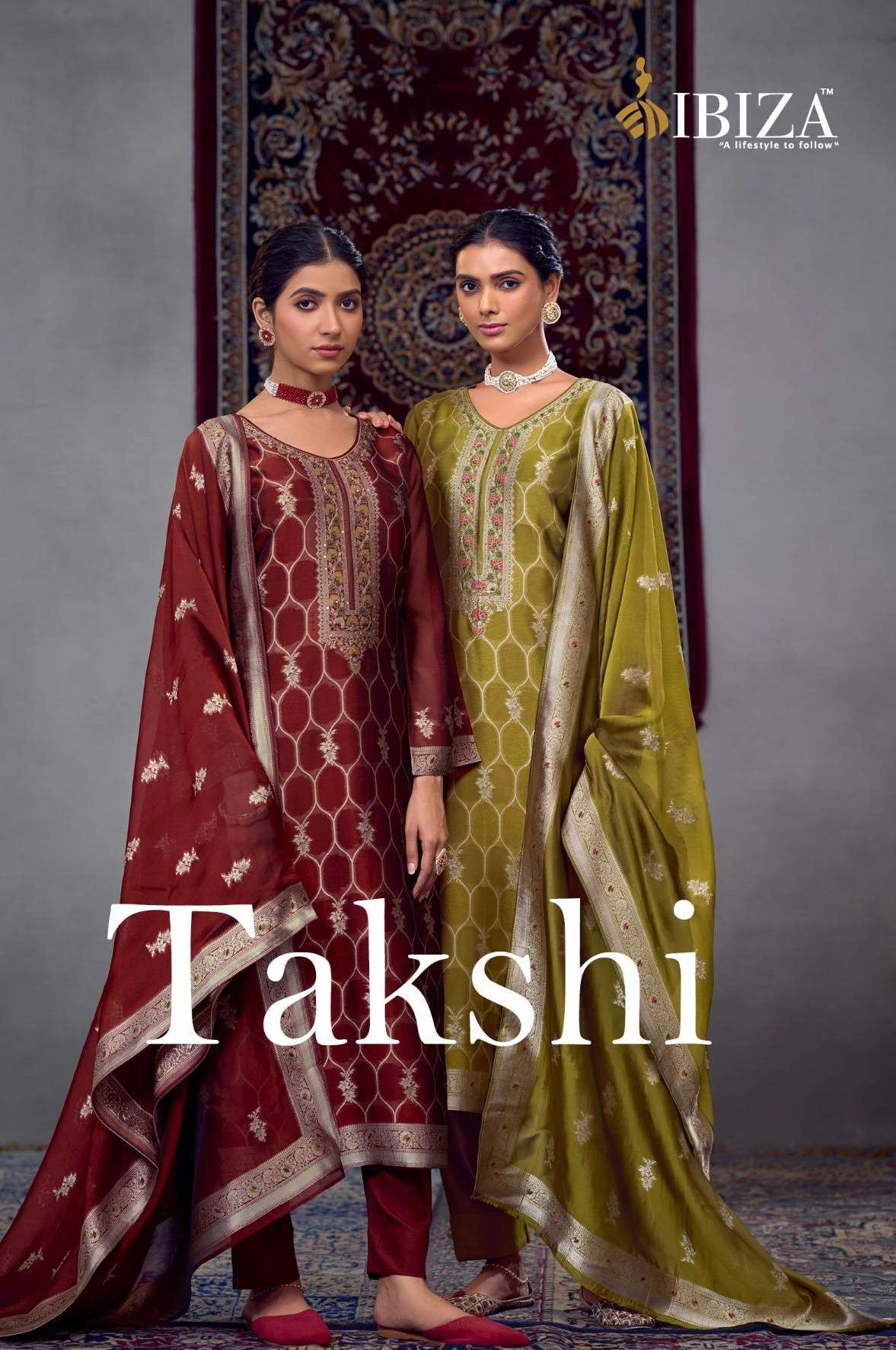 ibiza lifestyle takshi 1611-1614 series party wear banglory silk jacquard unstich dress materail wholesale rate surat