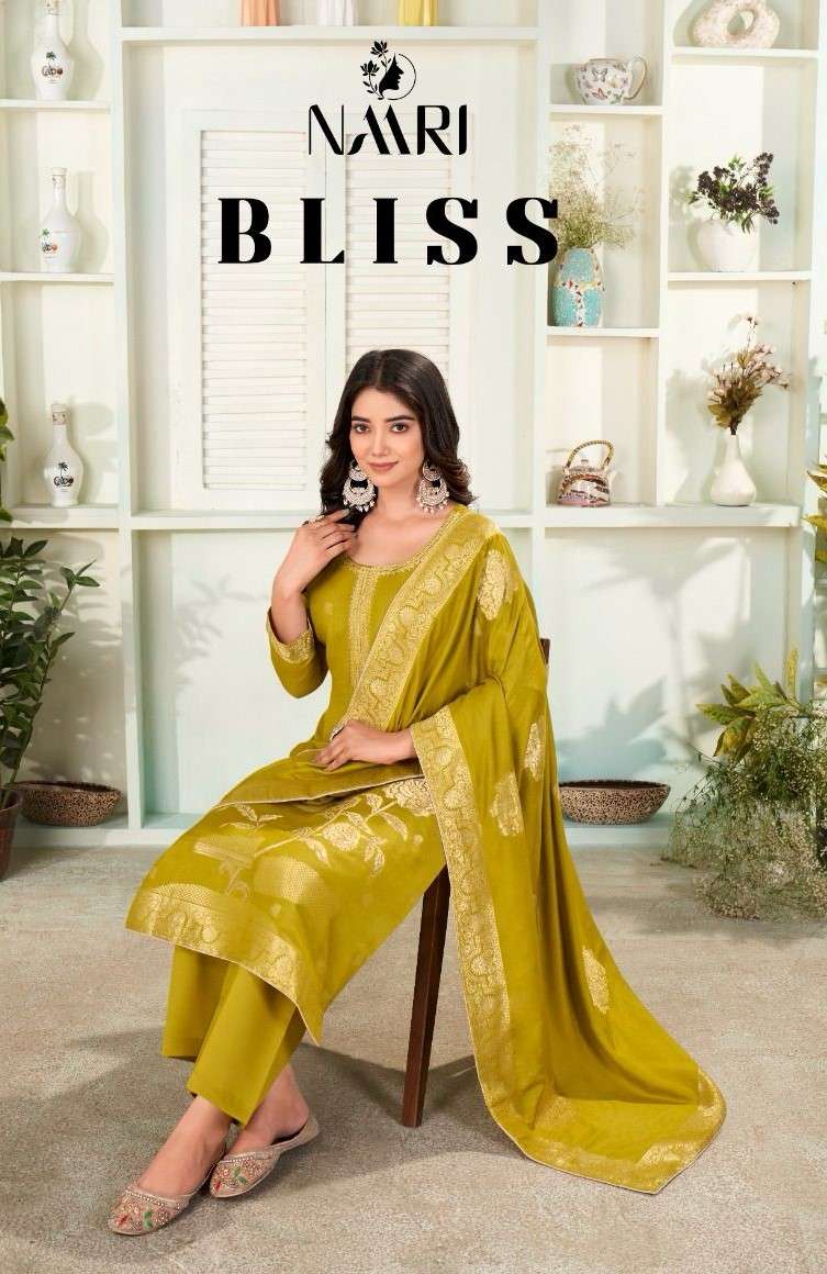 naari bliss 13001-13004 series muslin jacqaurd unstich dress material buy online wholesaler surat