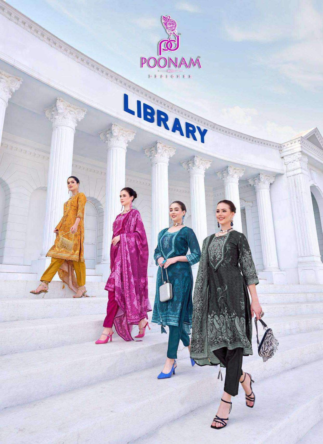 poonam designer by lebrary 1001-1004 series designer crepe ready made salwar kameez best online price surat india 