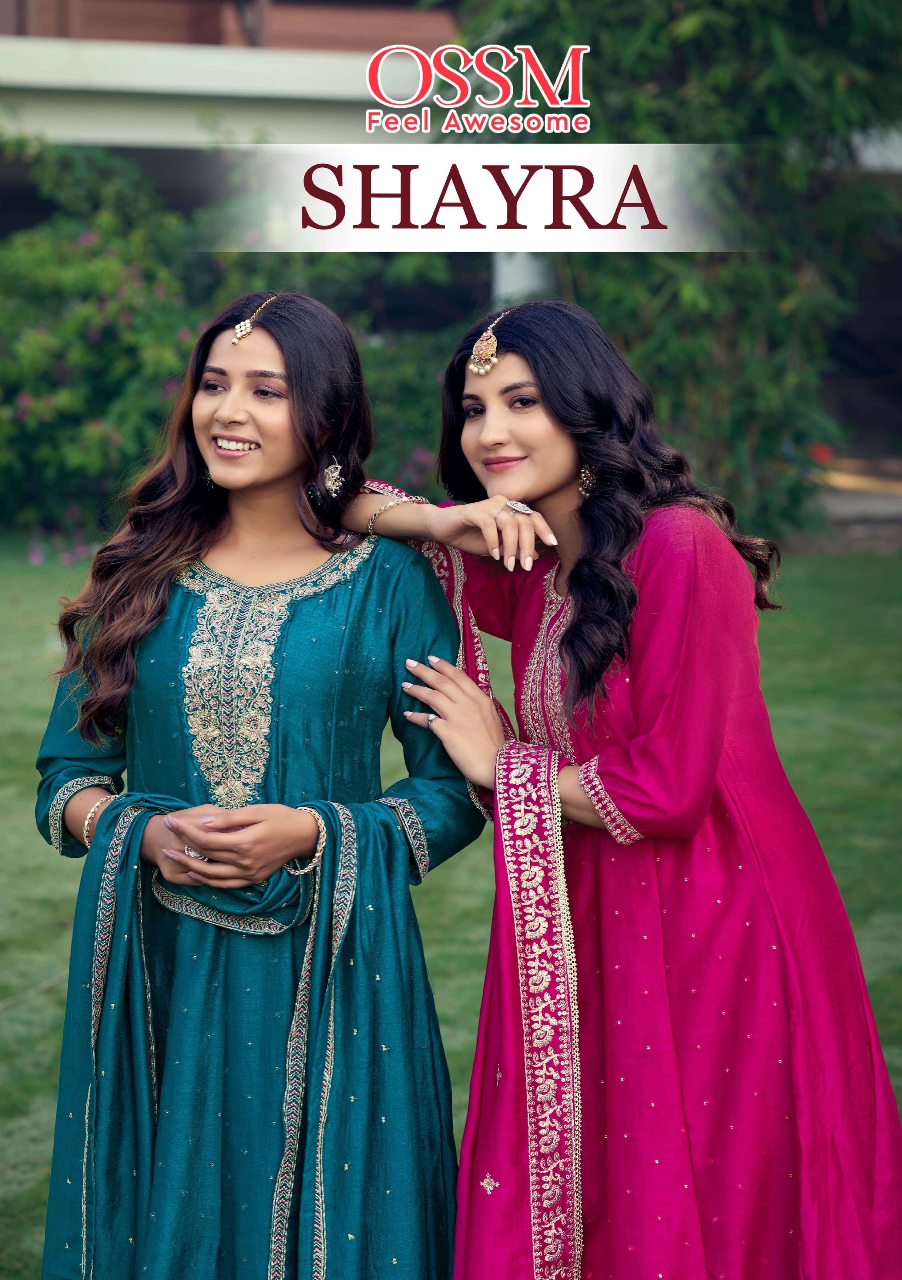 shayra by ossm 1001-1006 series vichitra silk new designer embroidery work best design salwar kameez best price surat india 