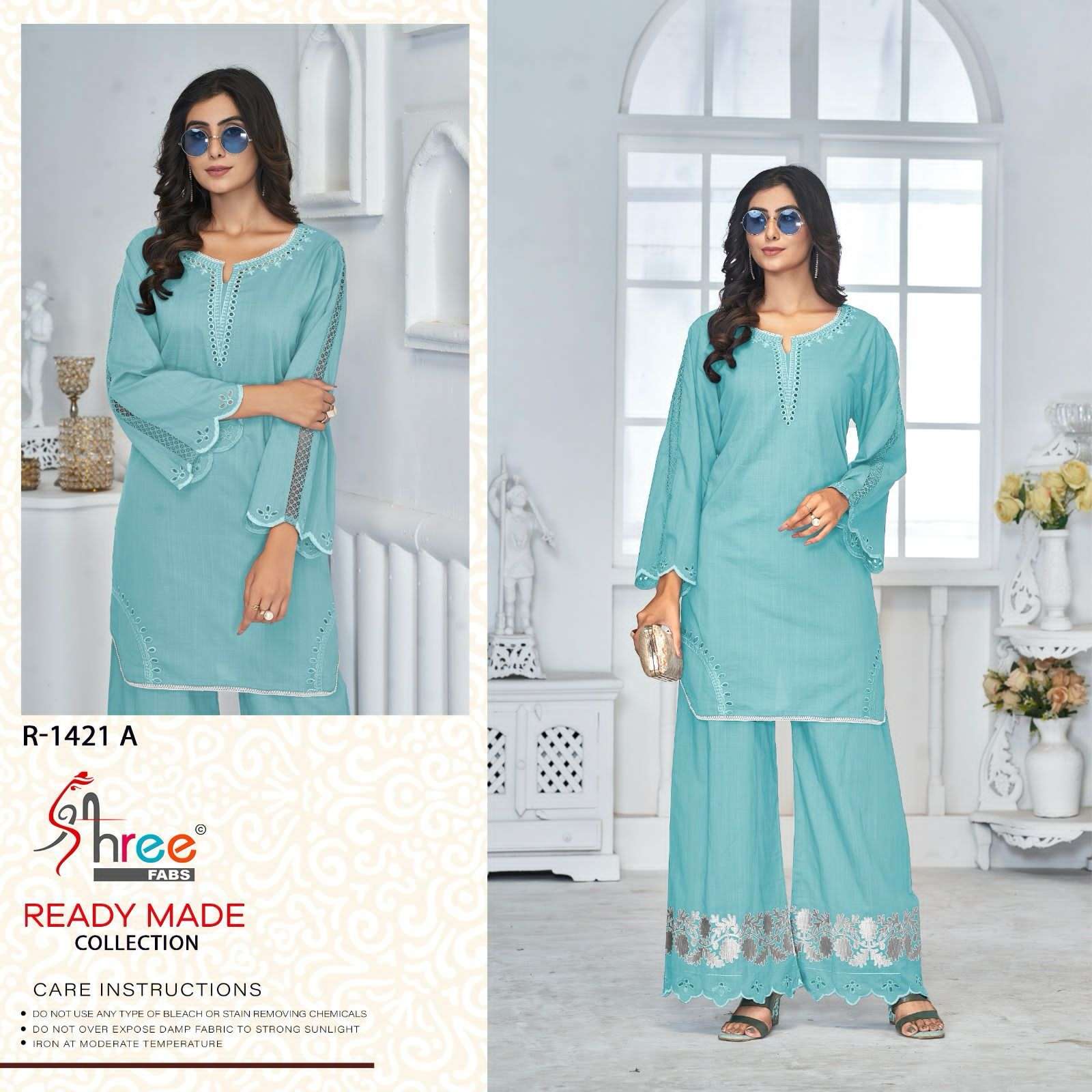 shree fabs 1421 colour series designer viscose roman silk stich kurti pant set collection wholesale dealer surat