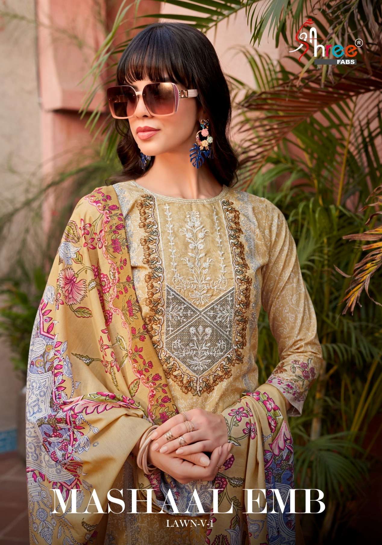 shree fabs mashaal emb lawn collection vol 1 101-108 series pure cotton unstich salwar kameez wholesale price surat