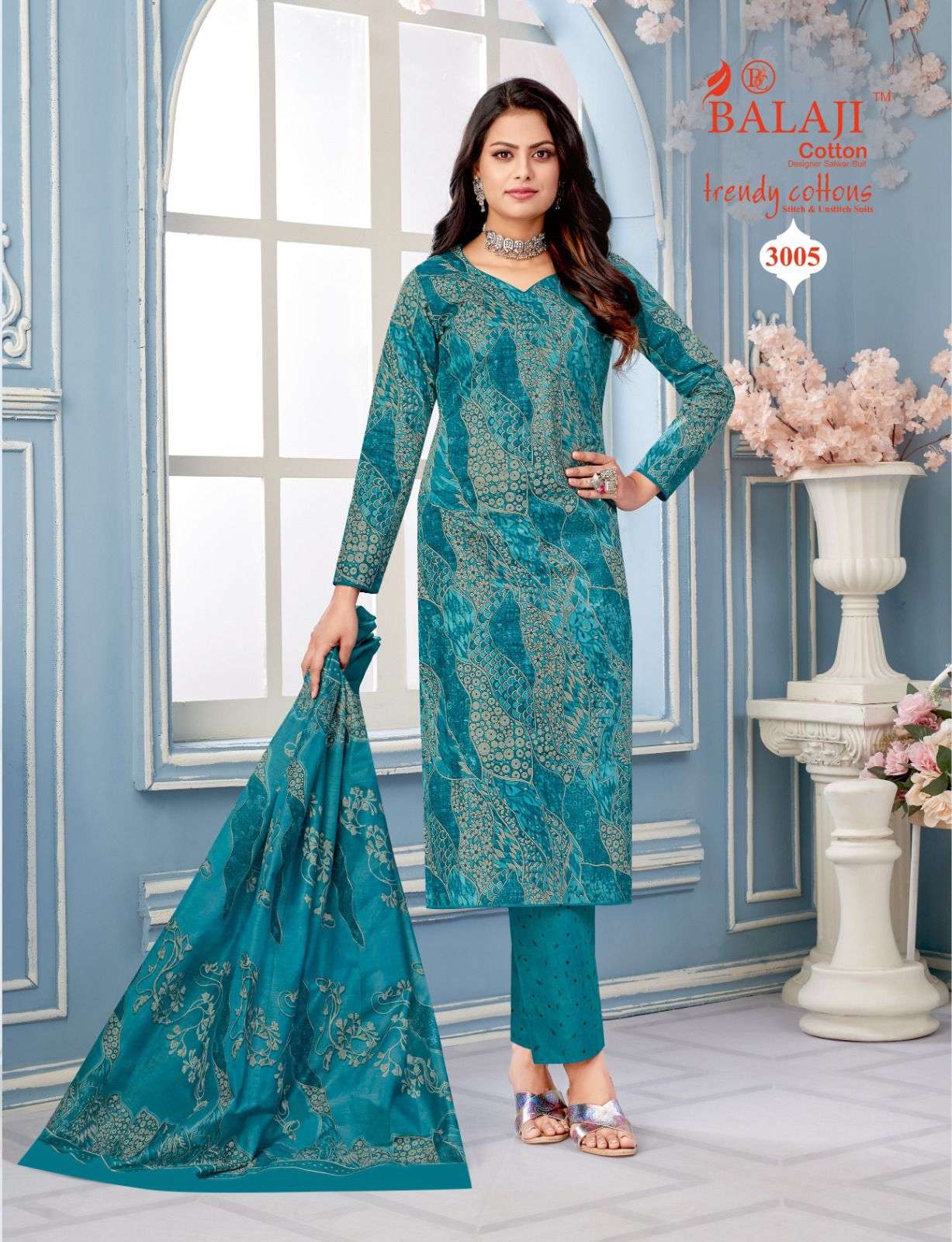 trendy vol 3 by balaji cotton 3001-3006 series pure cotton new indian designer salwar kameez online best price surat india
