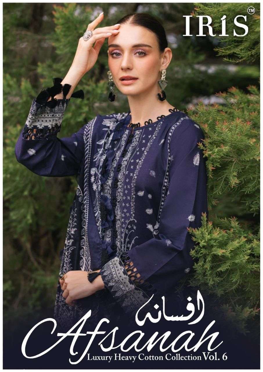 afsanah vol 6 by iris 1051-1060 series pure cotton best embroidery designer pakistani wear eid special salwar kameez best online price surat