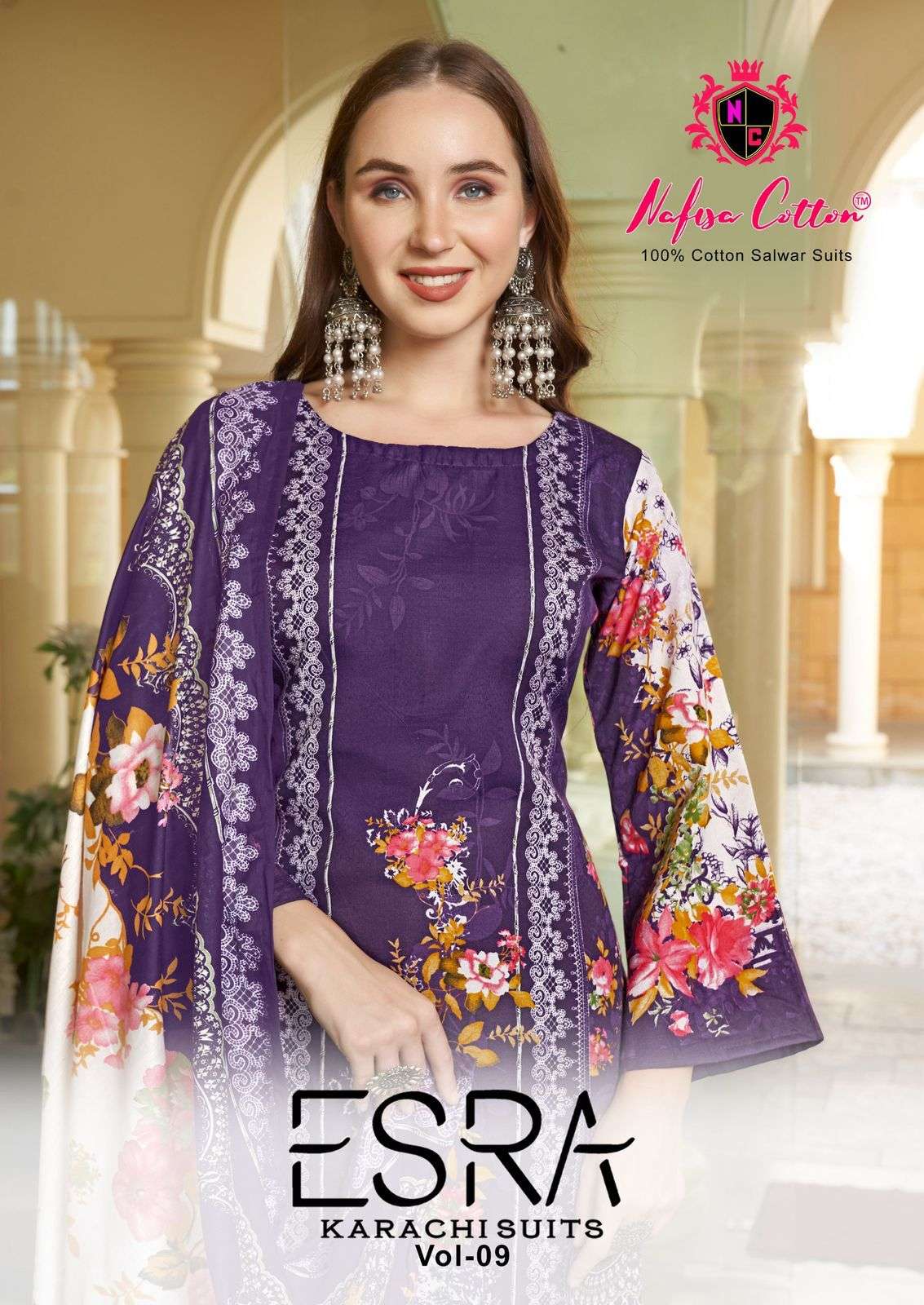  esara vol 9  by nafisha 9001-9006 series soft cotton digital print pakisrani wear salwar kameez best price surat