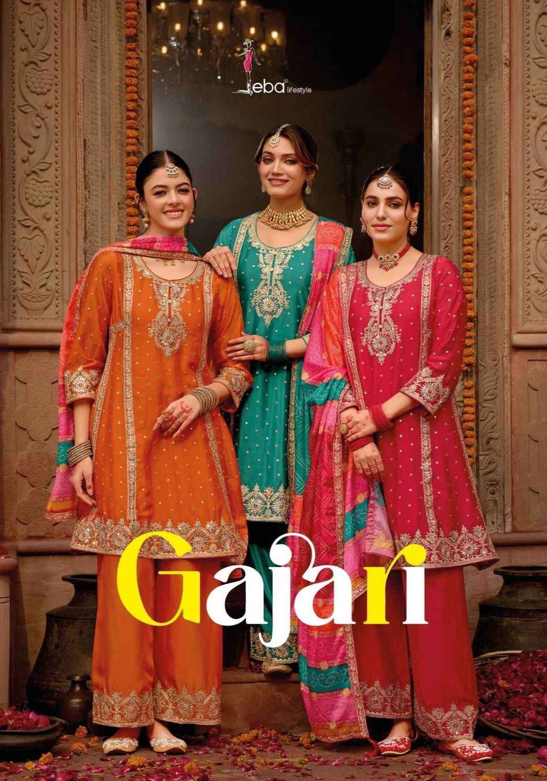 gajri by eba lifestyle 1819-1821 series chinon with embroidery worked pakistani wear readymade salwar kameez best online price surat