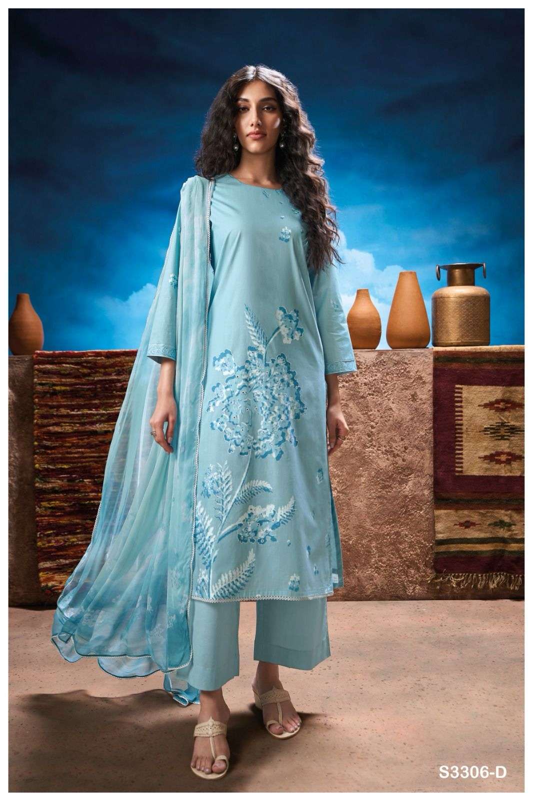 ganga natalia 3306 premium cotton printed hand embroidered party wear salwar kameez wholesale dealer surat