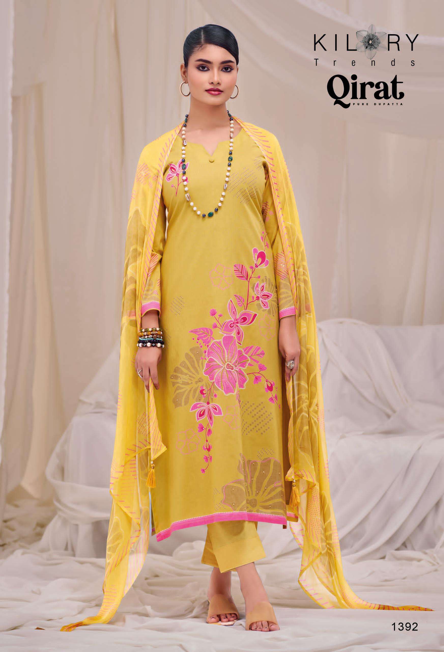 kilory trends qirat 1391-1394 series designer pure lawn cotton digital hand work embroidered salwar suits buy online shopping surat